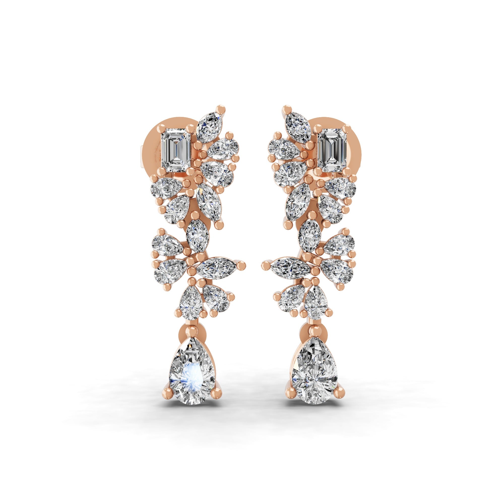 Lab Grown Multi Cut Diamond 1.59Ct Dangle Earrings 14K Fine Gold