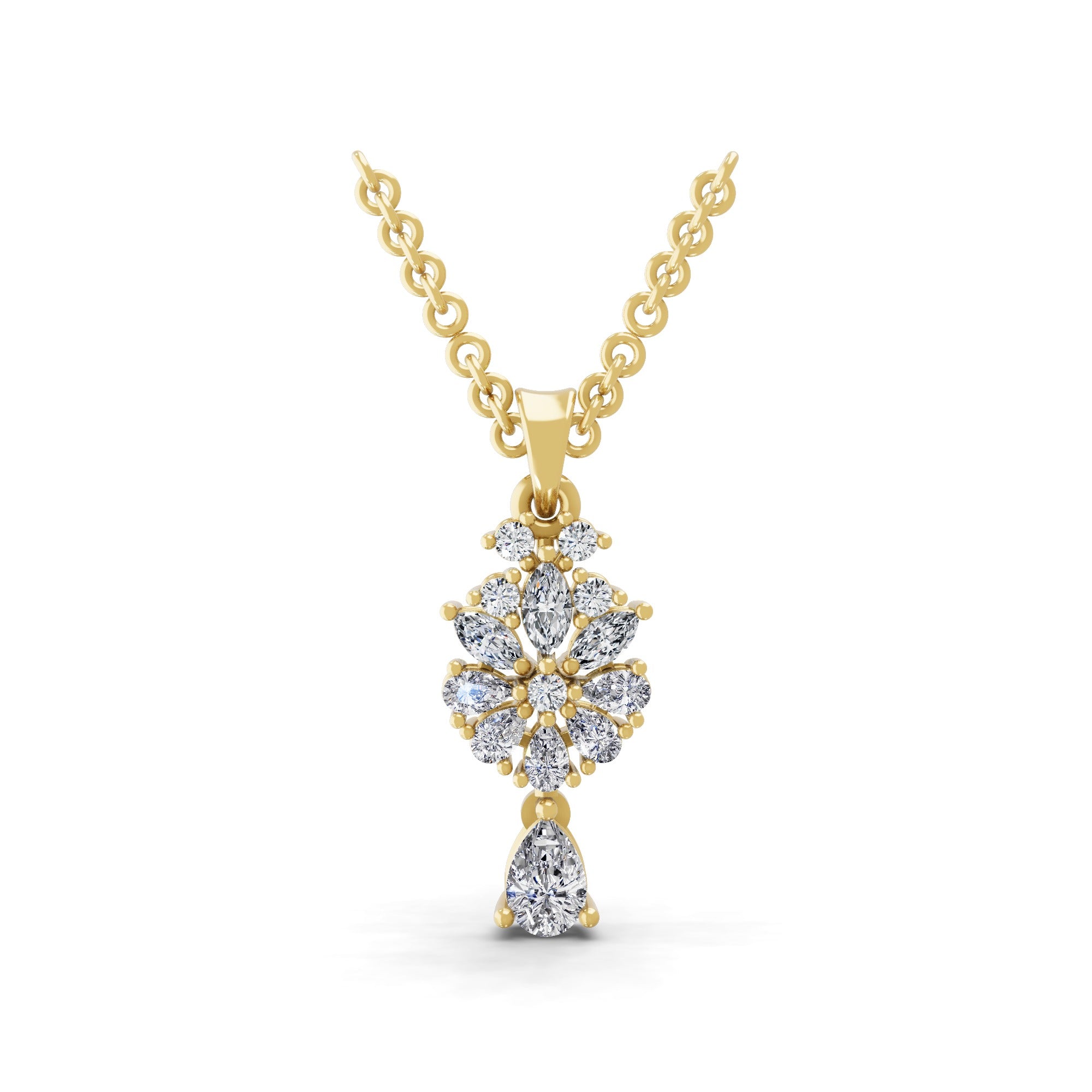 14K Fine Gold Prong Set 0.90Ct Lab Grown Diamond Pendant Necklace