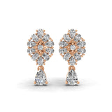 14K Fine Gold Floral Cluster Design Lab Grown Diamond Dangle Earrings 1.75Ct
