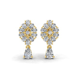 14K Fine Gold Floral Cluster Design Lab Grown Diamond Dangle Earrings 1.75Ct