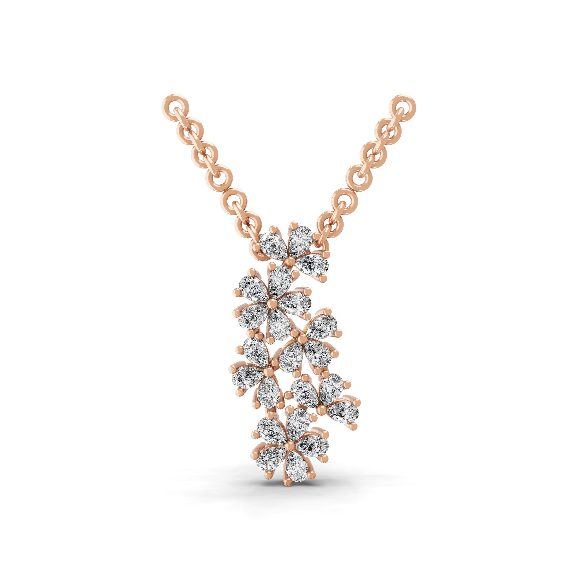 Flower Cluster Pear Cut Lab Grown Diamond 0.77Ct 14K Fine Gold Pendant Necklace
