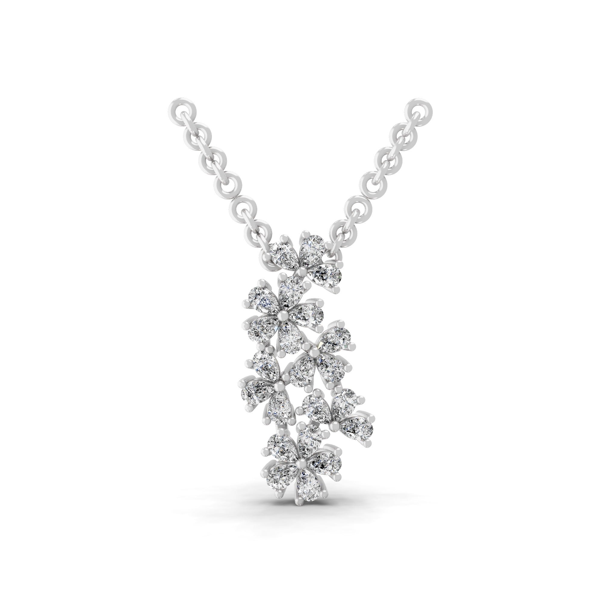 Flower Cluster Pear Cut Lab Grown Diamond 0.77Ct 14K Fine Gold Pendant Necklace