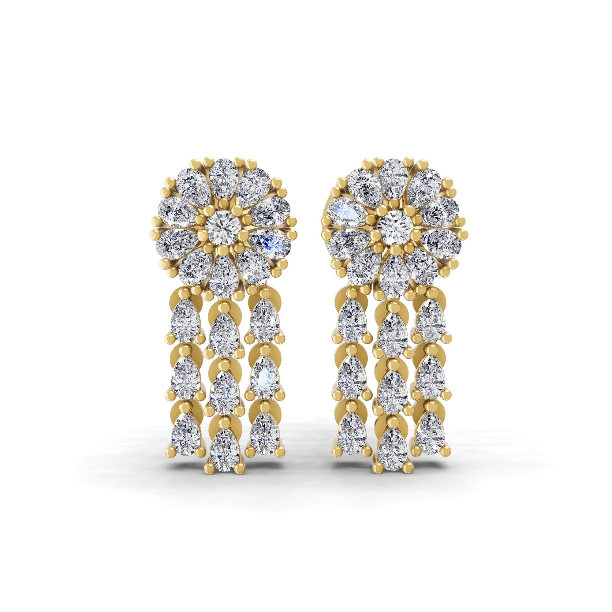 1.38Ct Lab Grown Pear Round Diamond Floral Dangle Drop Earrings 14K Fine Gold
