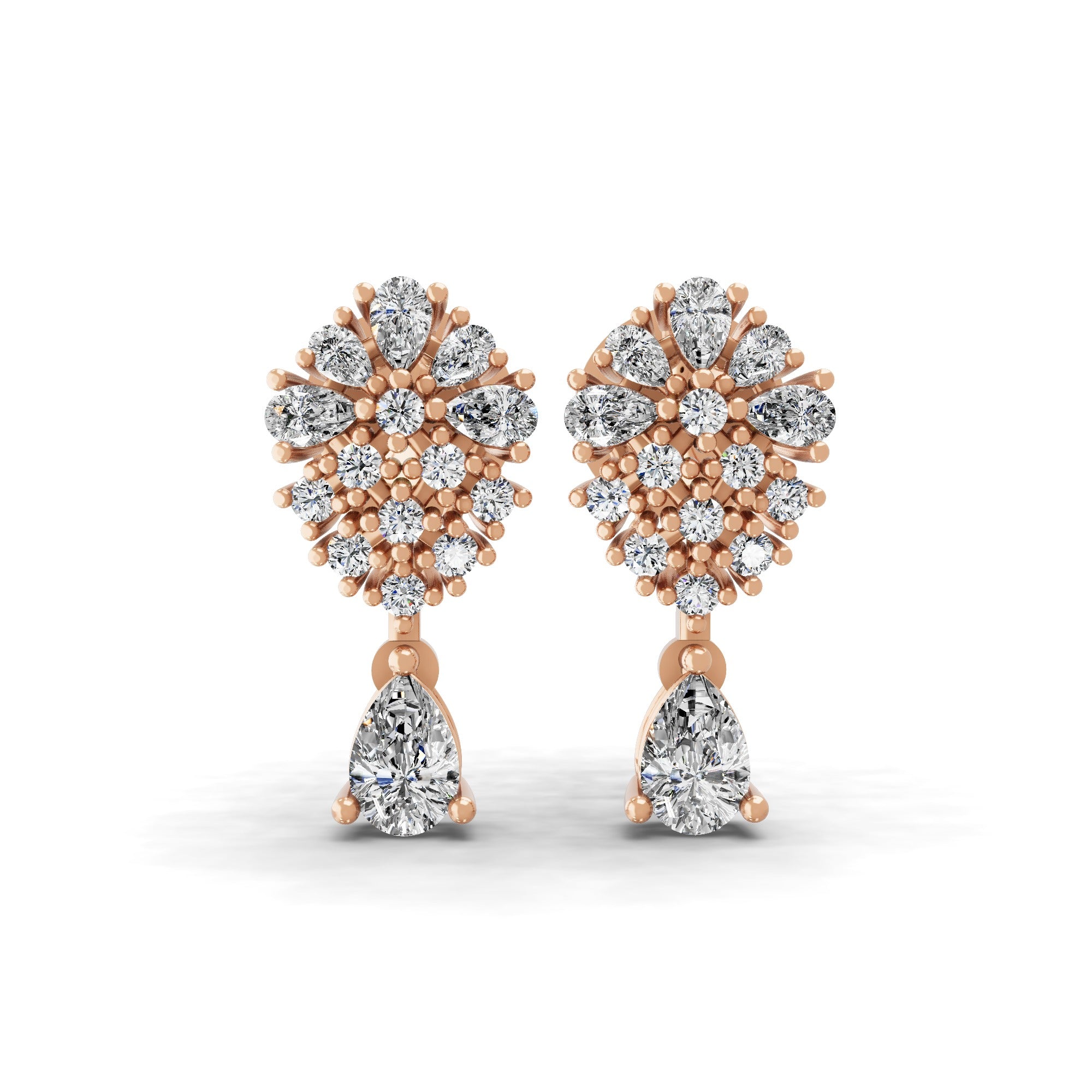 14K Fine Gold Round Pear Cut Lab Grown Diamond Dangle Earrings 1.24Ct