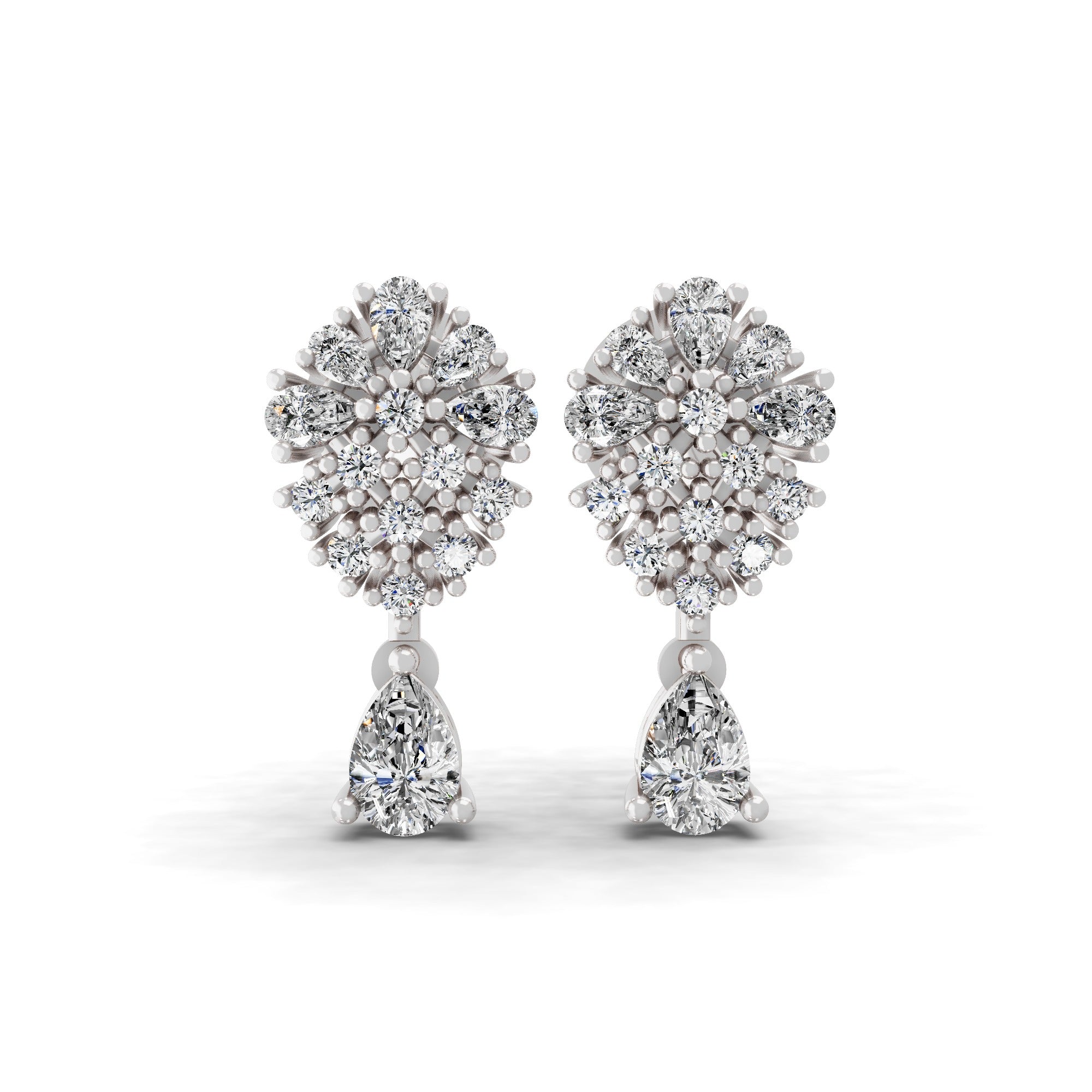 14K Fine Gold Round Pear Cut Lab Grown Diamond Dangle Earrings 1.24Ct