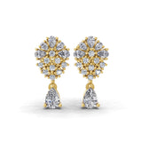 14K Fine Gold Round Pear Cut Lab Grown Diamond Dangle Earrings 1.24Ct