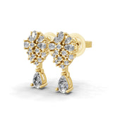 14K Fine Gold Round Pear Cut Lab Grown Diamond Dangle Earrings 1.24Ct