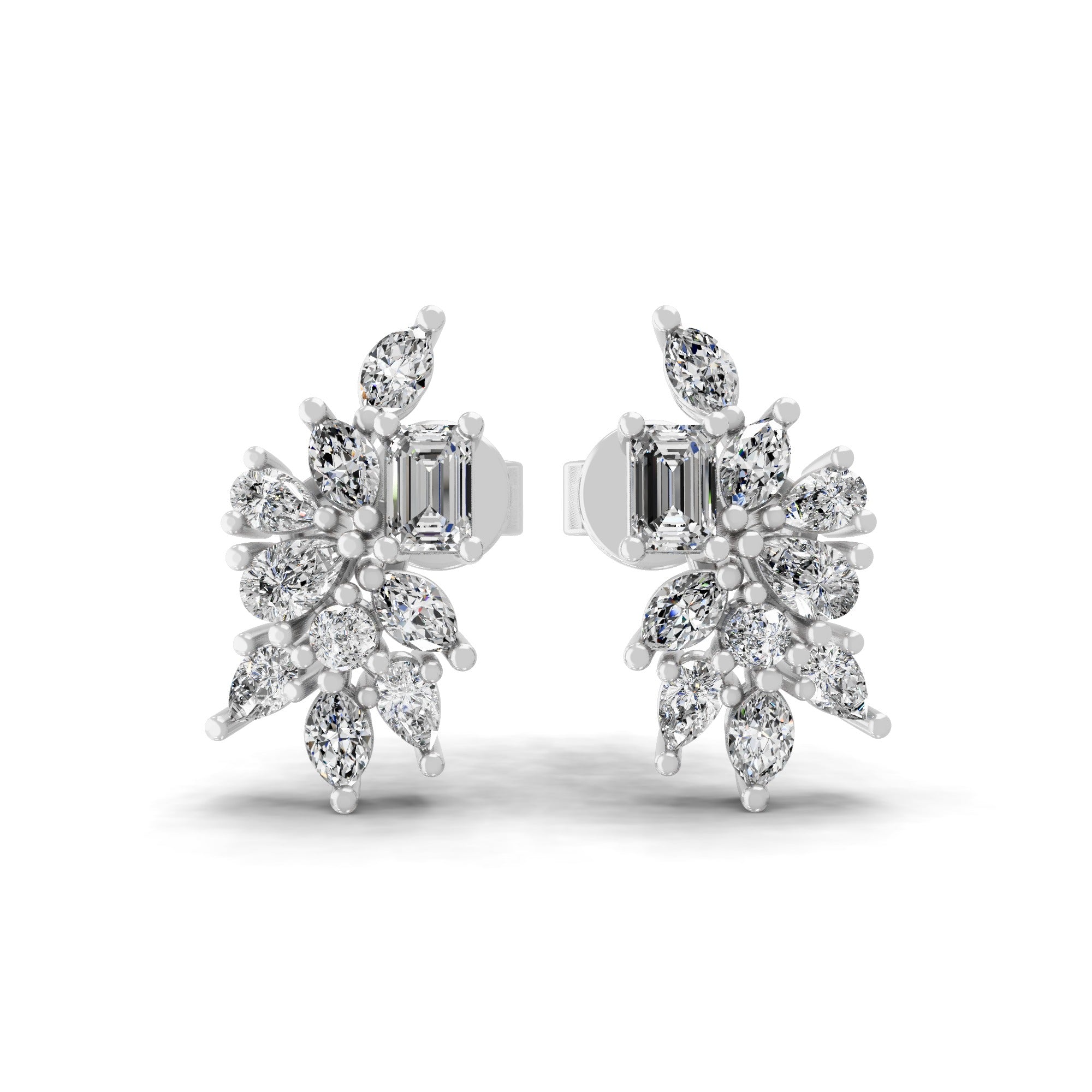 Cluster Stud Earring Lab Grown Diamond 0.73Ct 14K Fine Gold