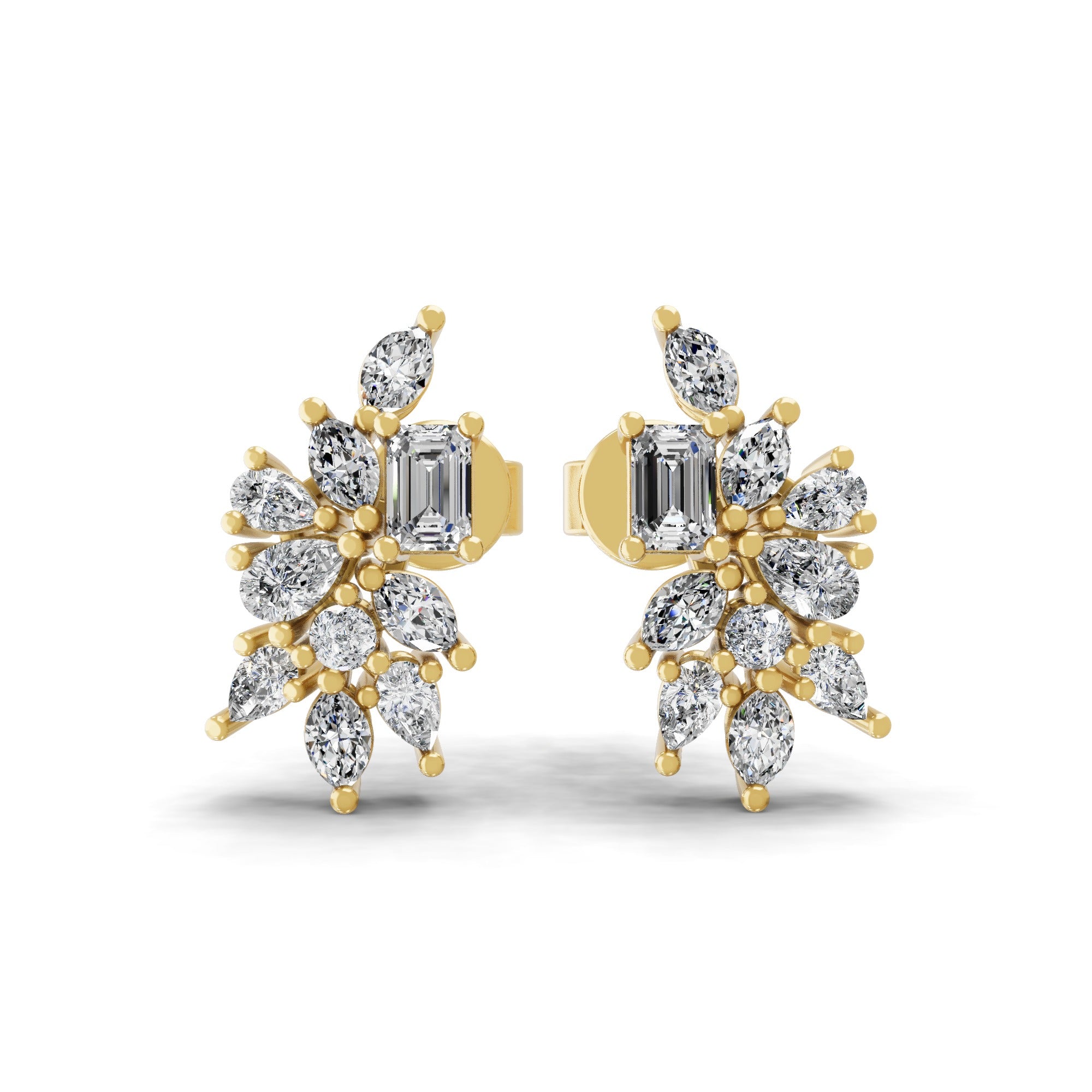 Cluster Stud Earring Lab Grown Diamond 0.73Ct 14K Fine Gold