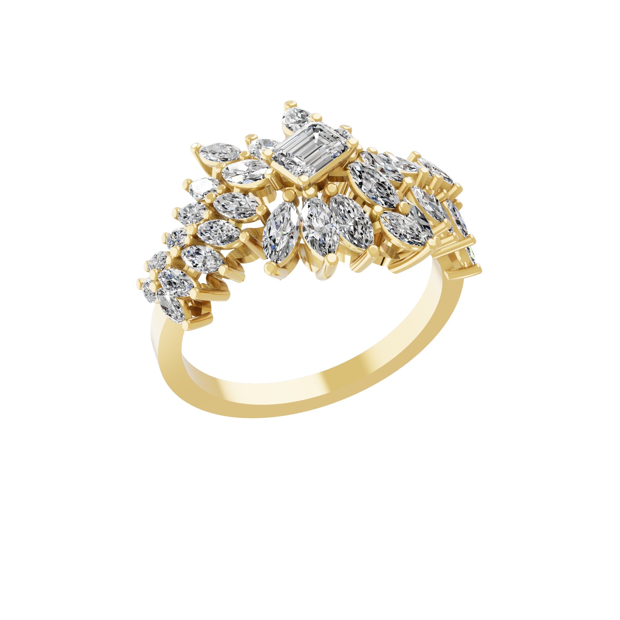 Marquise Octagon Cut Band Halo Ring 14K Gold 1.91Ct Lab Grown Diamond