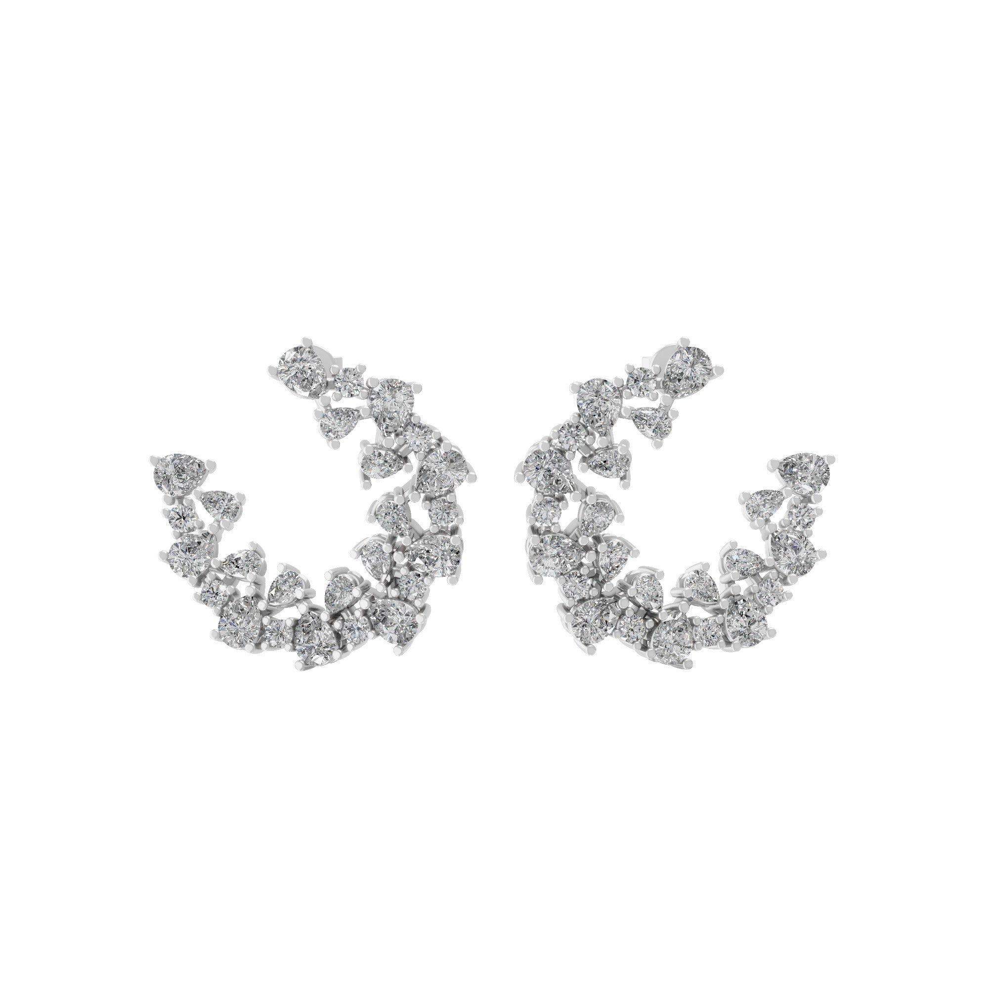 Crescent Shaped Cluster Dangle Earrings 14K Fine Gold 2.01Ct Lab Grown Diamond