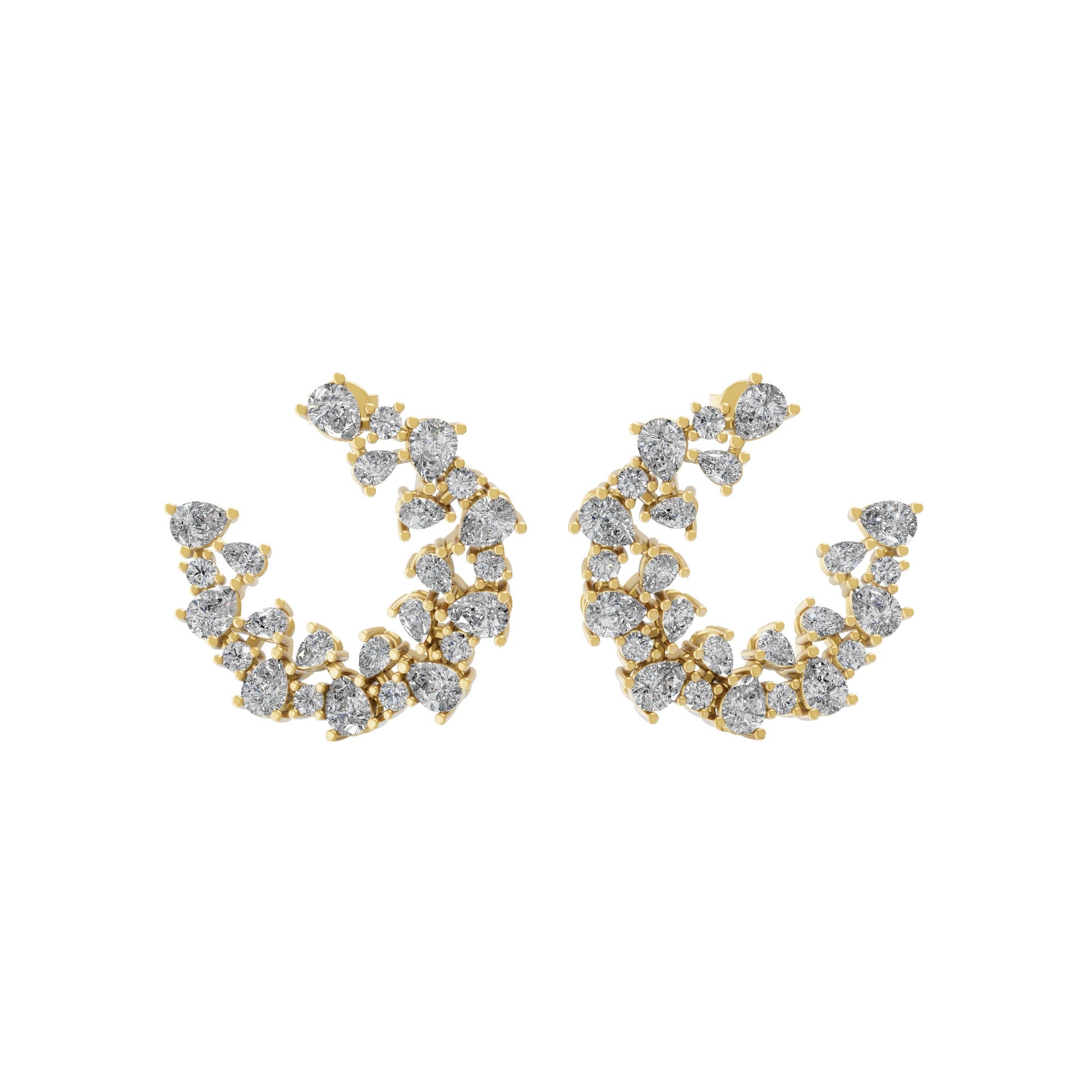 Crescent Shaped Cluster Dangle Earrings 14K Fine Gold 2.01Ct Lab Grown Diamond