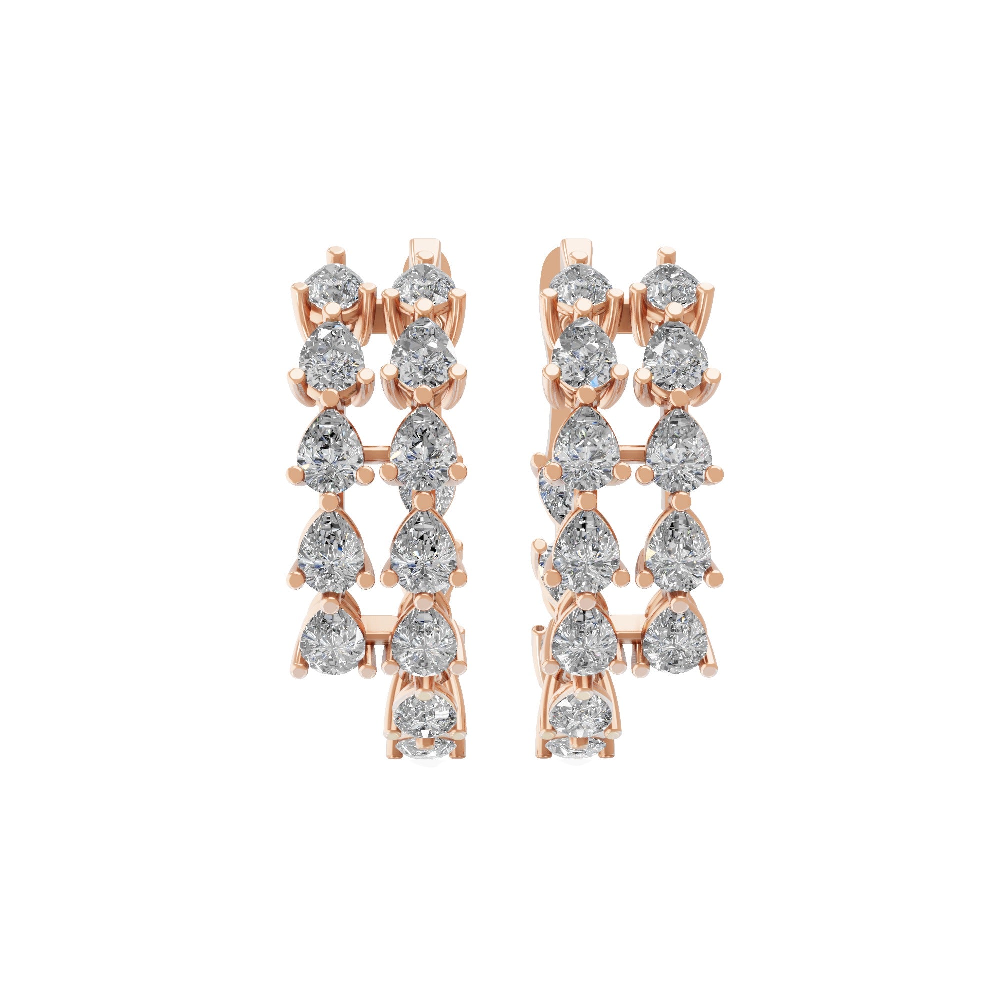 Pear Cut Prong Set Lab Grown Diamond 4.05Ct Hoop Earrings 14K Fine Gold