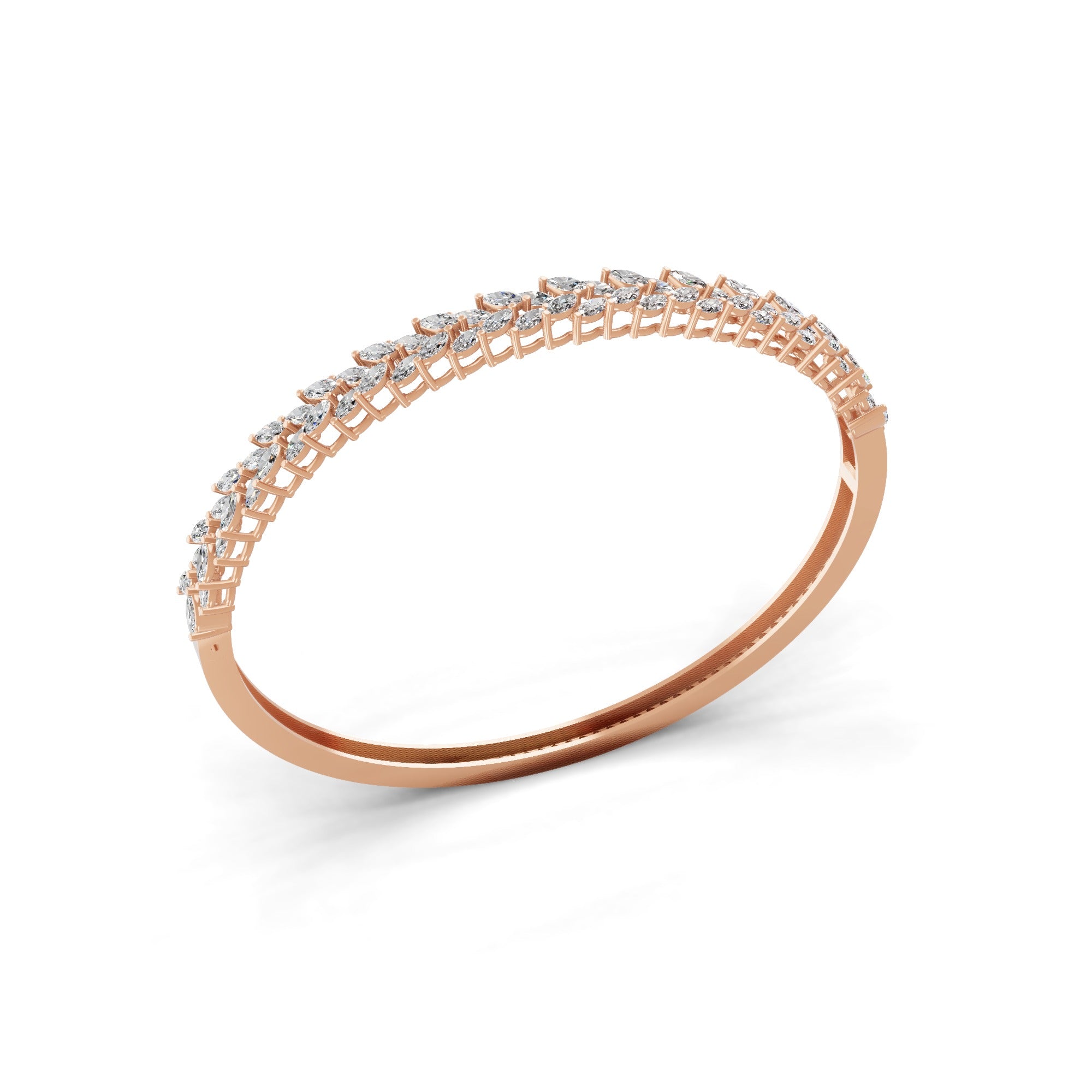 Marquise Cut Lab Grown Diamond 4.34Ct Bypass Bangle 14K Fine Gold Bracelet