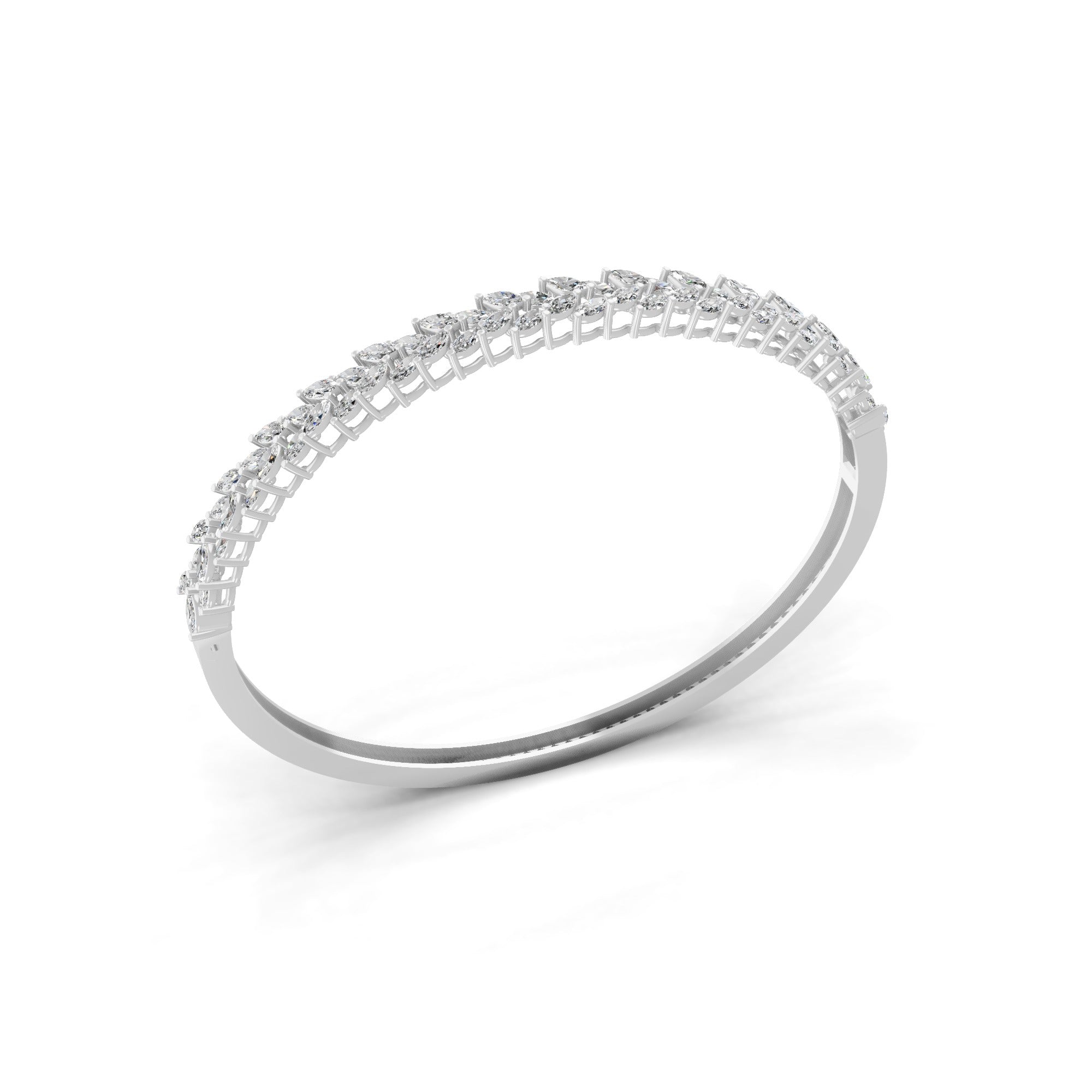 Marquise Cut Lab Grown Diamond 4.34Ct Bypass Bangle 14K Fine Gold Bracelet