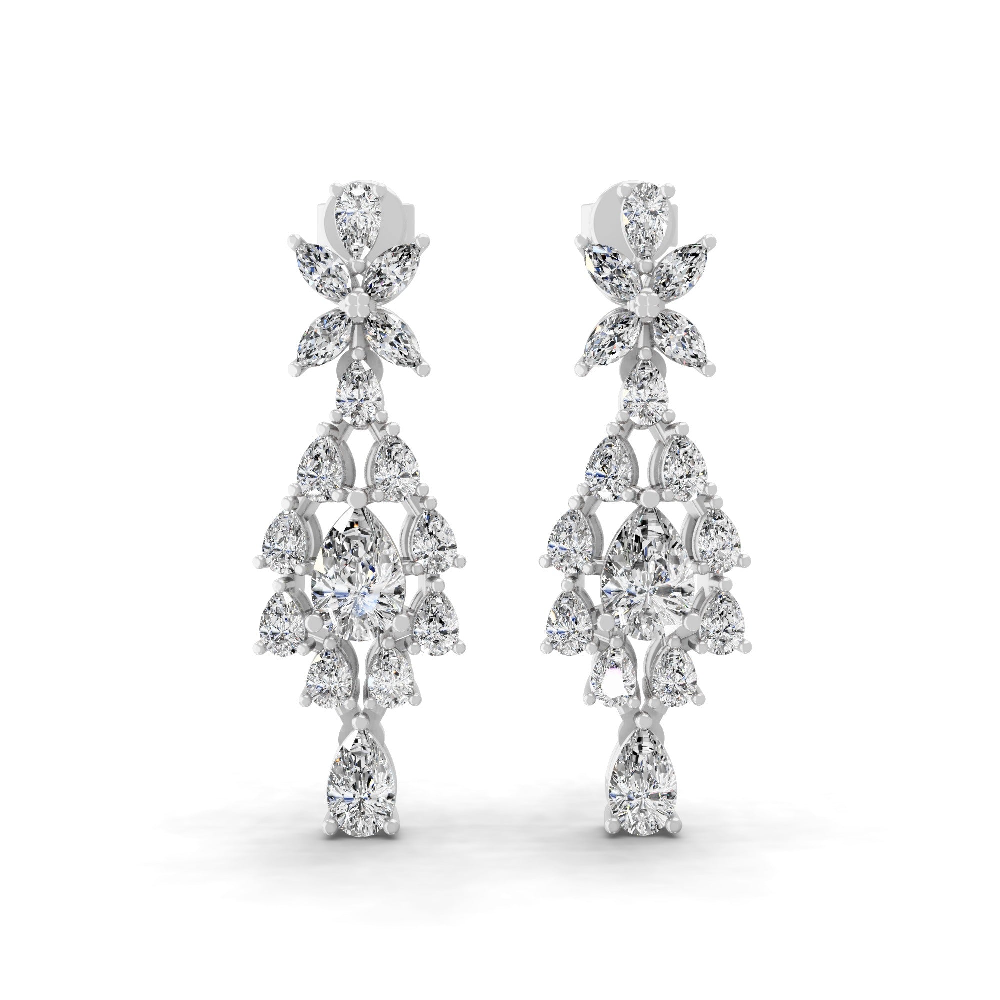 Marquise Pear Cut Lab Grown Diamond 14K Gold Cluster Drop Earrings 3.40Ct
