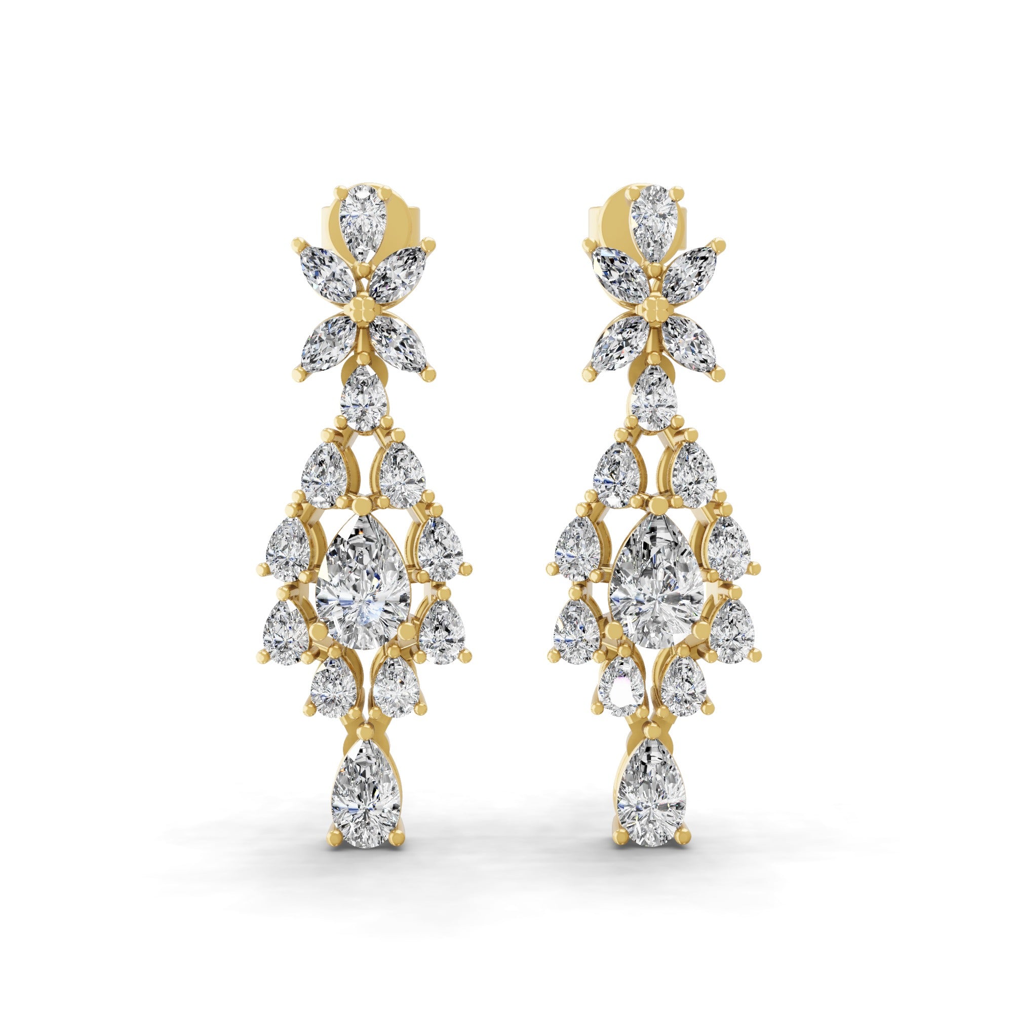 Marquise Pear Cut Lab Grown Diamond 14K Gold Cluster Drop Earrings 3.40Ct