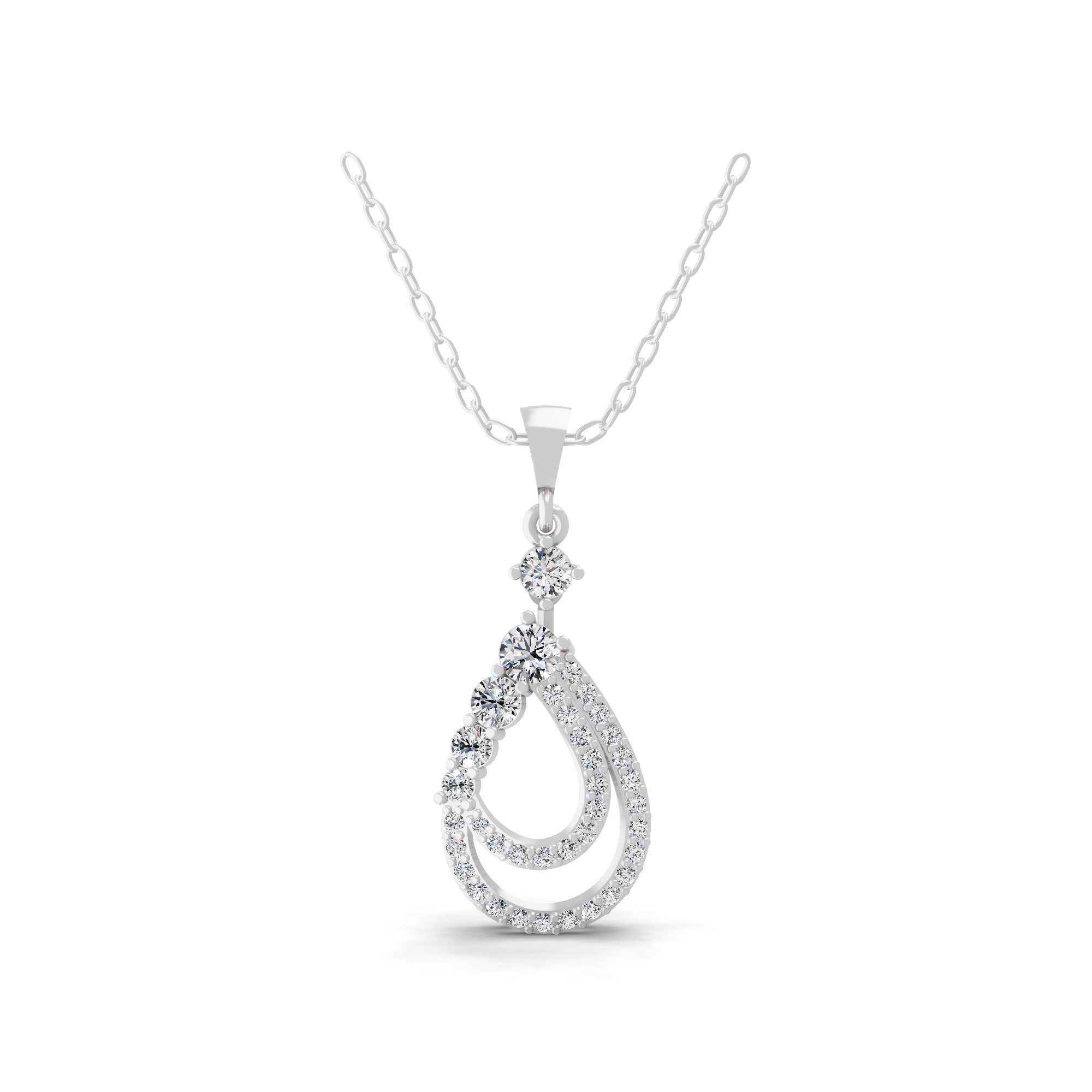 14K Fine Gold Cascading Cluster Pendant Necklace 0.79Ct Lab Grown Diamond