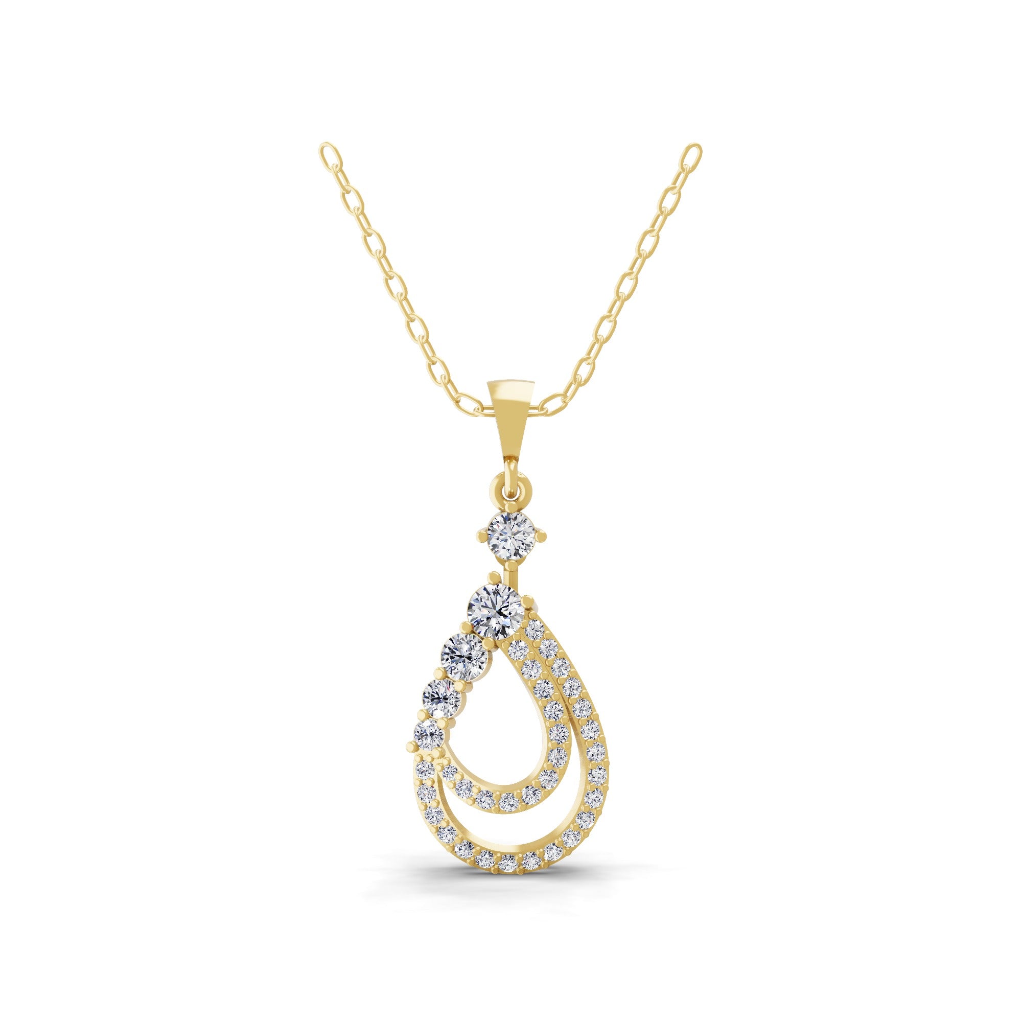 14K Fine Gold Cascading Cluster Pendant Necklace 0.79Ct Lab Grown Diamond