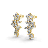 2.64Ct Lab Grown Marquise Round Cut Flower Dangle Earrings 14K Fine Gold
