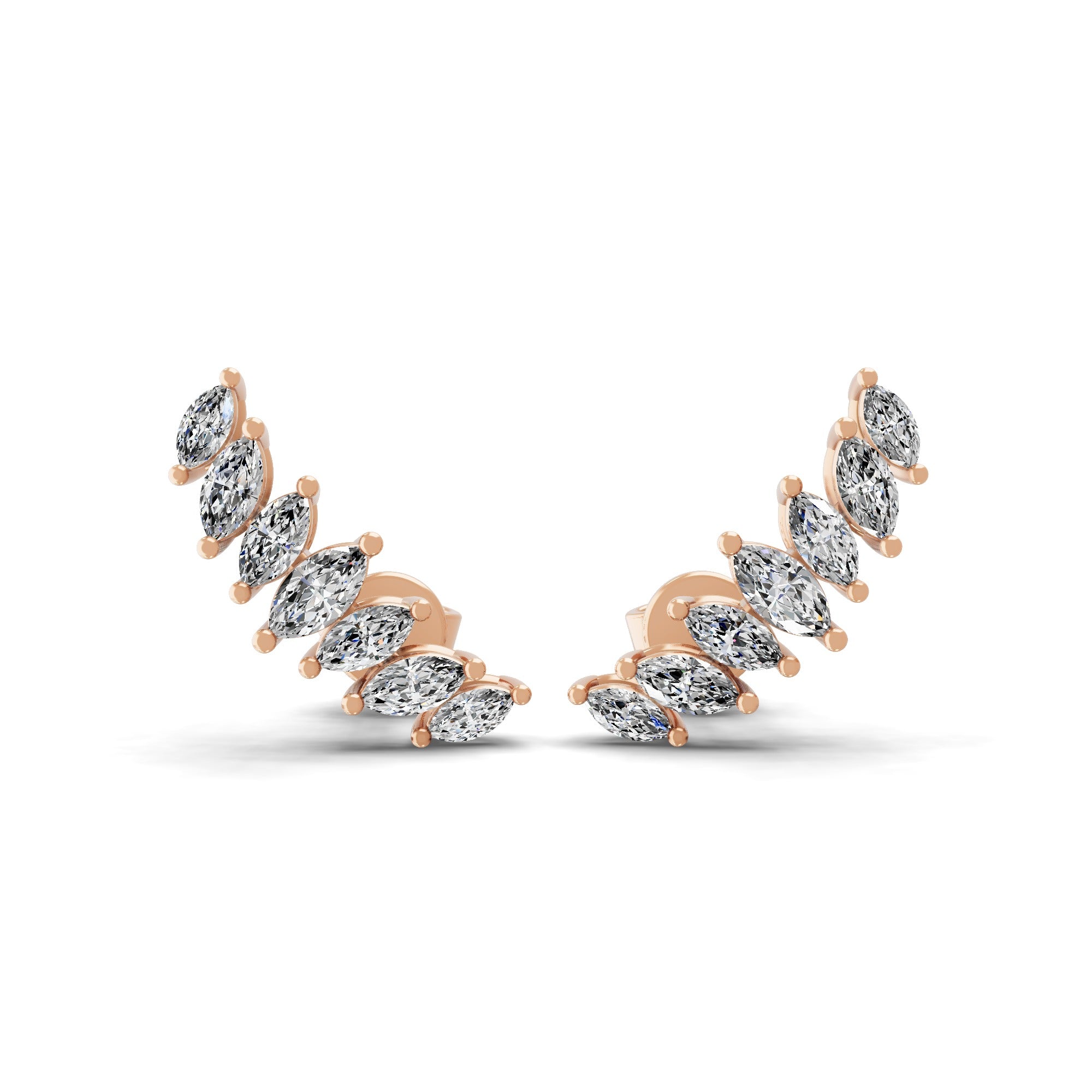 Seven Stone Marquise Cut Lab Grown Diamond 0.92Ct 14K Fine Gold Ear Climber