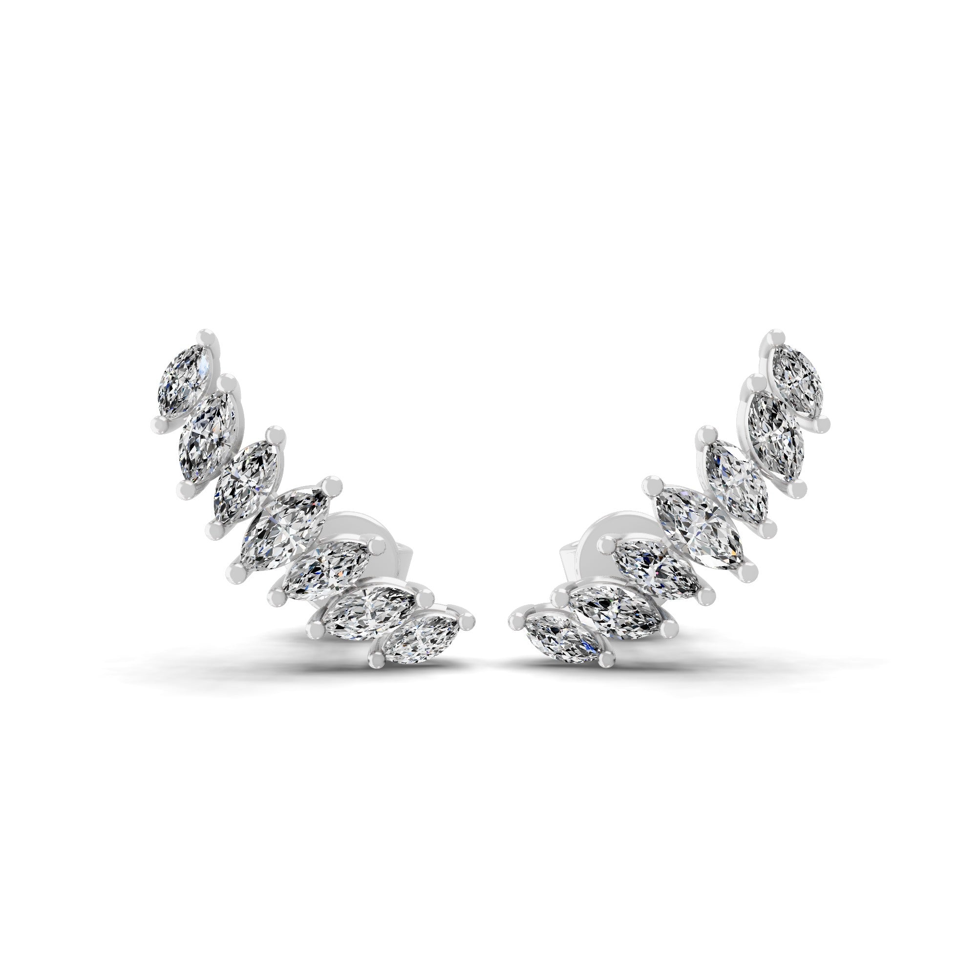 Seven Stone Marquise Cut Lab Grown Diamond 0.92Ct 14K Fine Gold Ear Climber