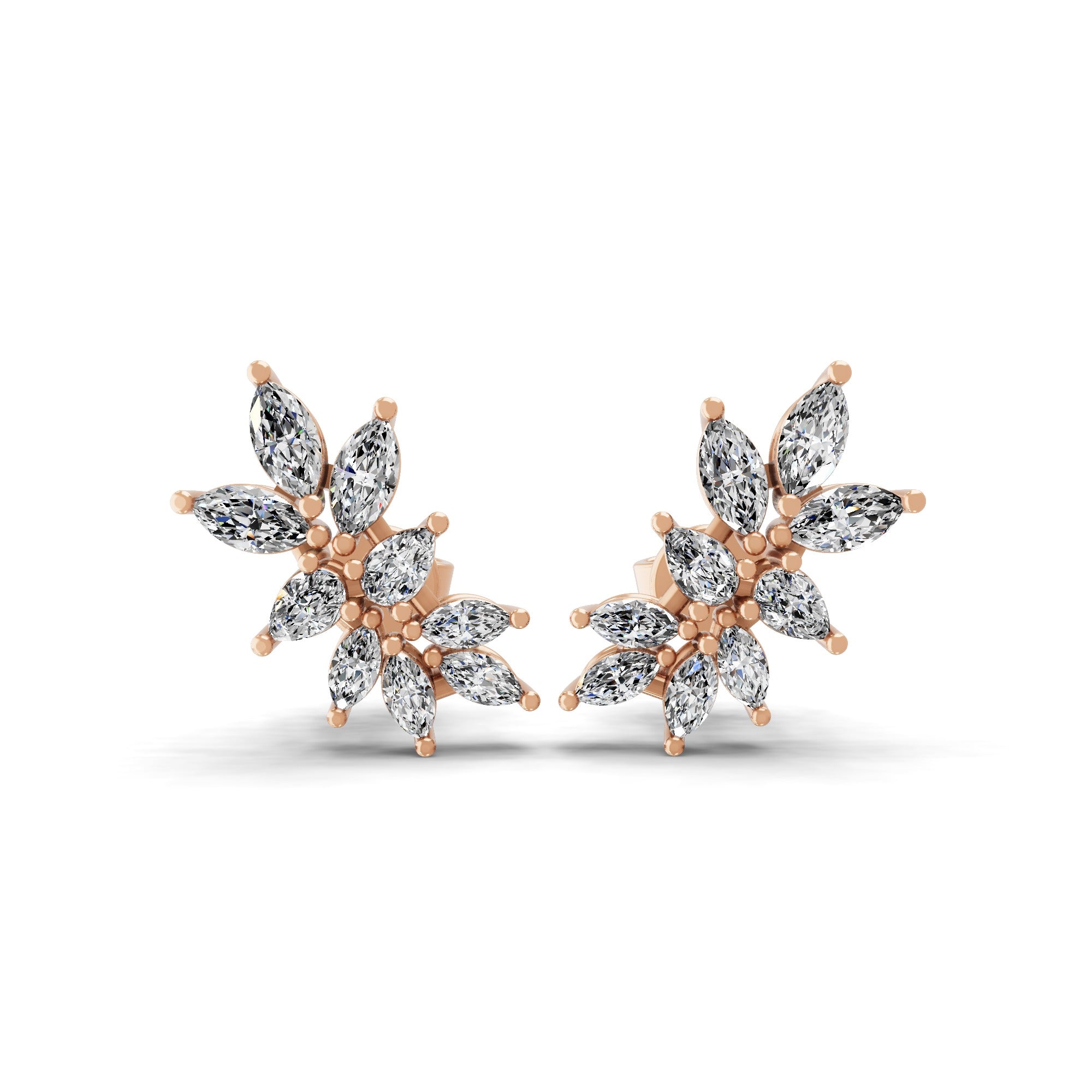 Navette Cluster Stud Earring Lab Grown Diamond 1.16Ct 14K Fine Gold