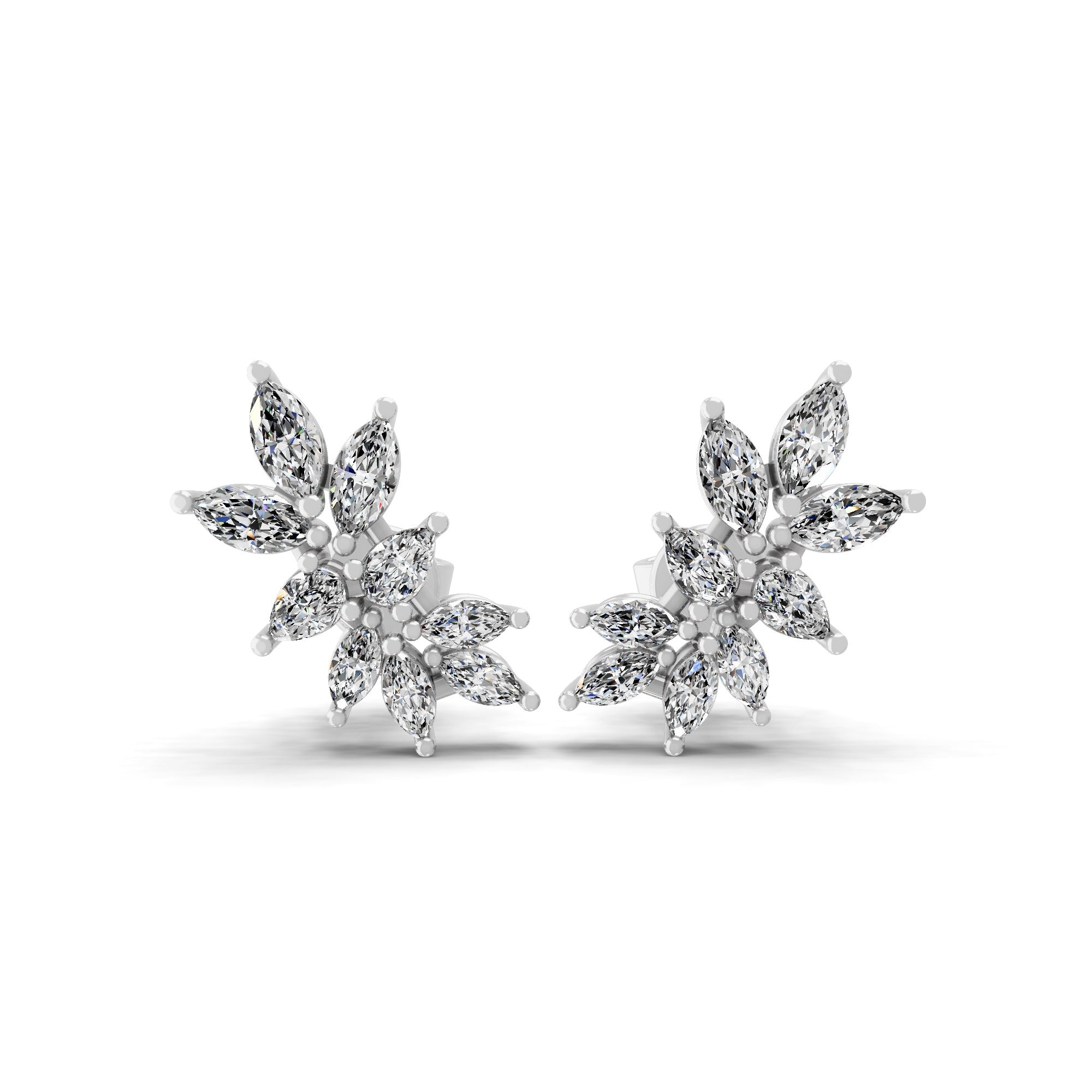 Navette Cluster Stud Earring Lab Grown Diamond 1.16Ct 14K Fine Gold