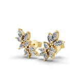 Navette Cluster Stud Earring Lab Grown Diamond 1.16Ct 14K Fine Gold