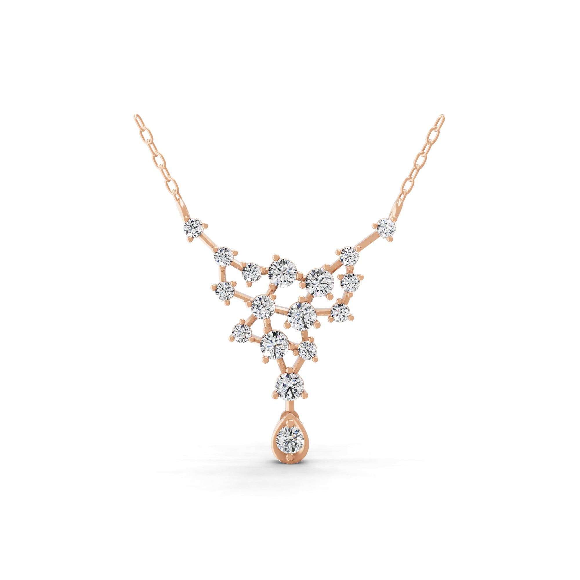 Lab Grown Diamond Cluster Necklace 1.01Ct Round Cut 14K Fine Gold