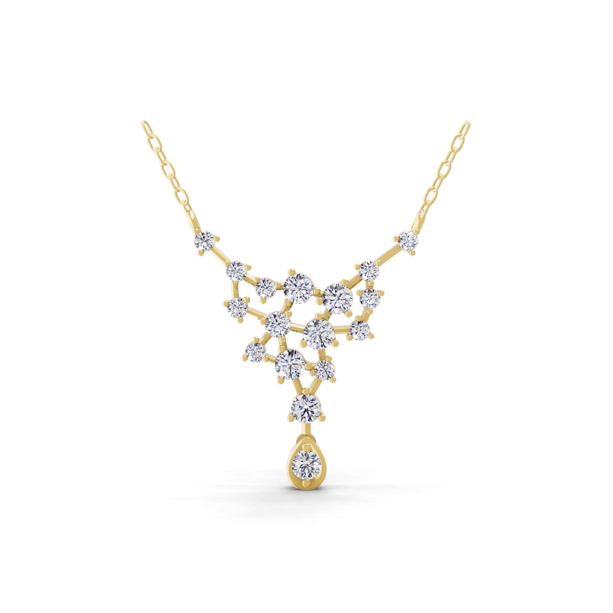 Lab Grown Diamond Cluster Necklace 1.01Ct Round Cut 14K Fine Gold