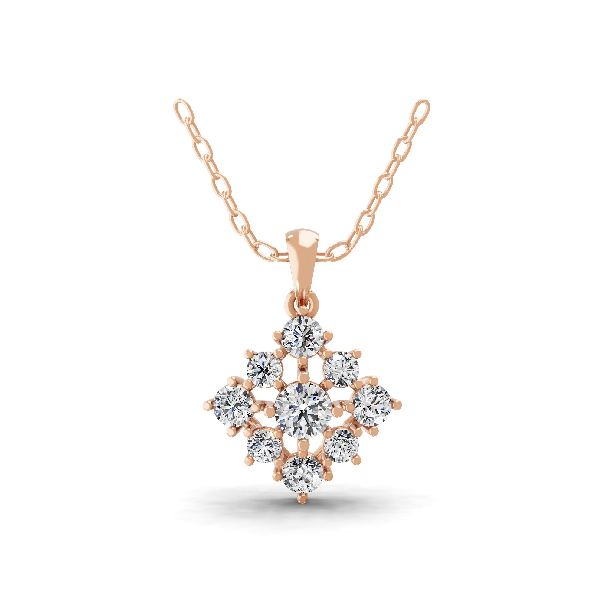 0.90Ct Cluster Pendant Necklace Round Cut Lab Grown Diamond 14K Fine Gold