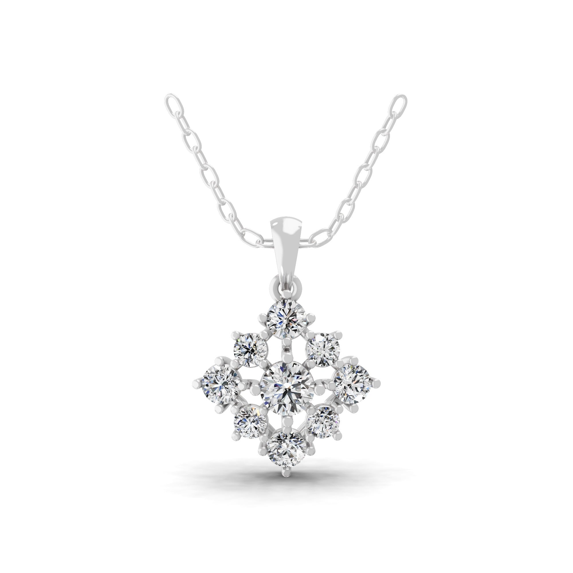 0.90Ct Cluster Pendant Necklace Round Cut Lab Grown Diamond 14K Fine Gold