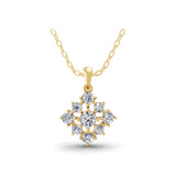 0.90Ct Cluster Pendant Necklace Round Cut Lab Grown Diamond 14K Fine Gold