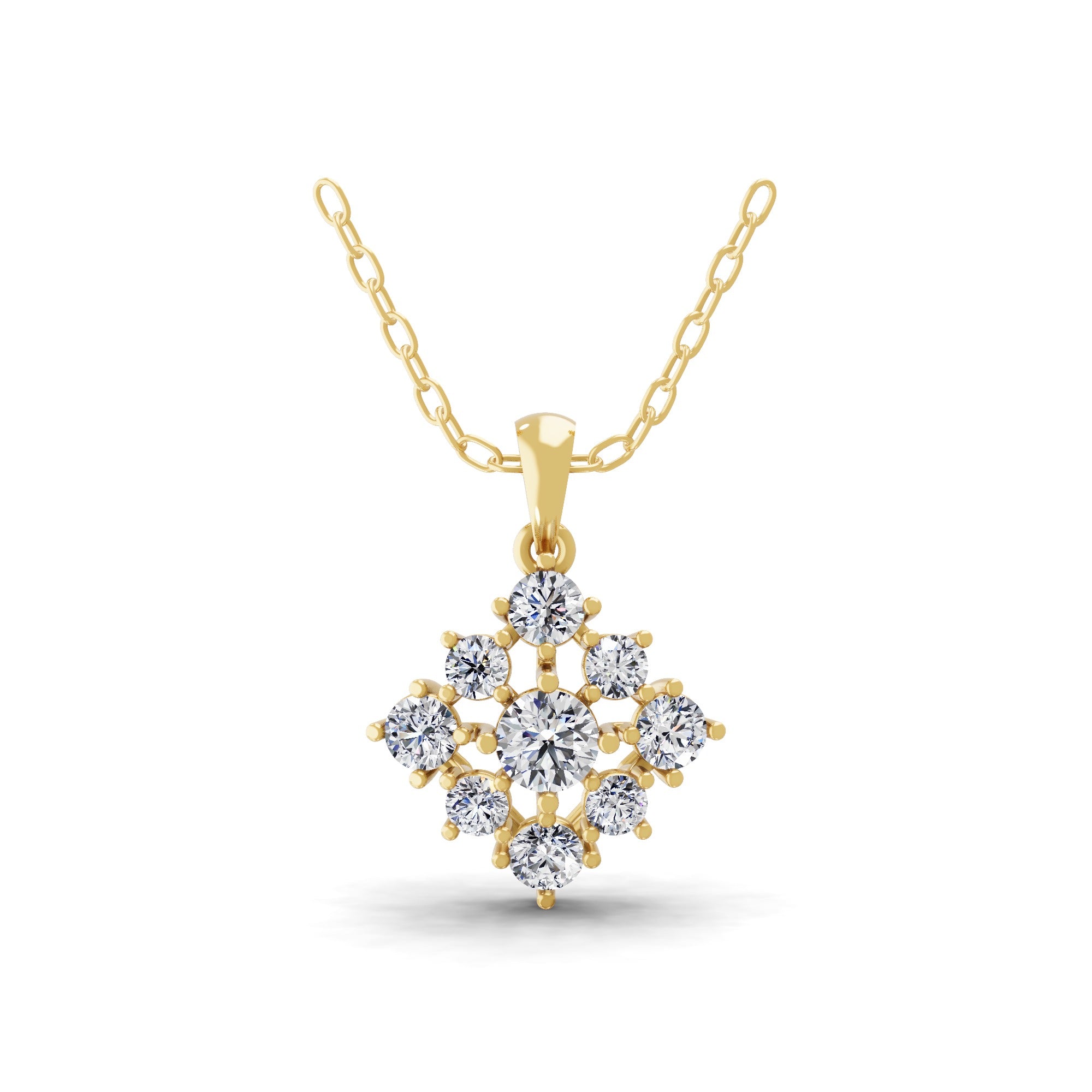 0.90Ct Cluster Pendant Necklace Round Cut Lab Grown Diamond 14K Fine Gold