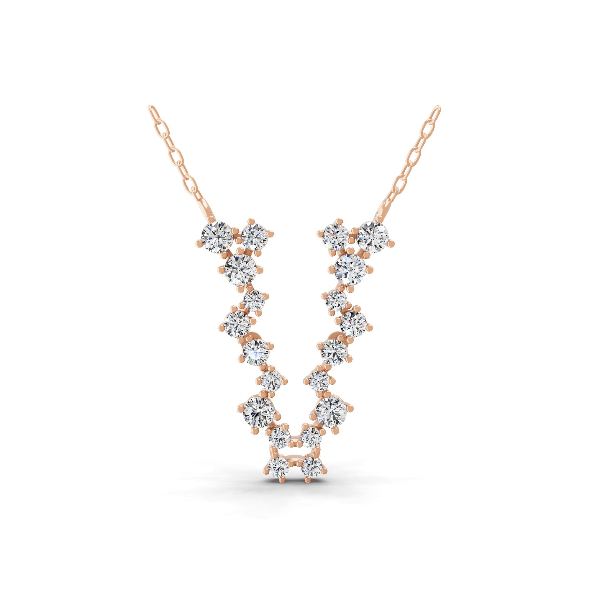 Round Cut Cluster Chain Necklace Lab Grown Diamond 1.27Ct 14K Fine Gold