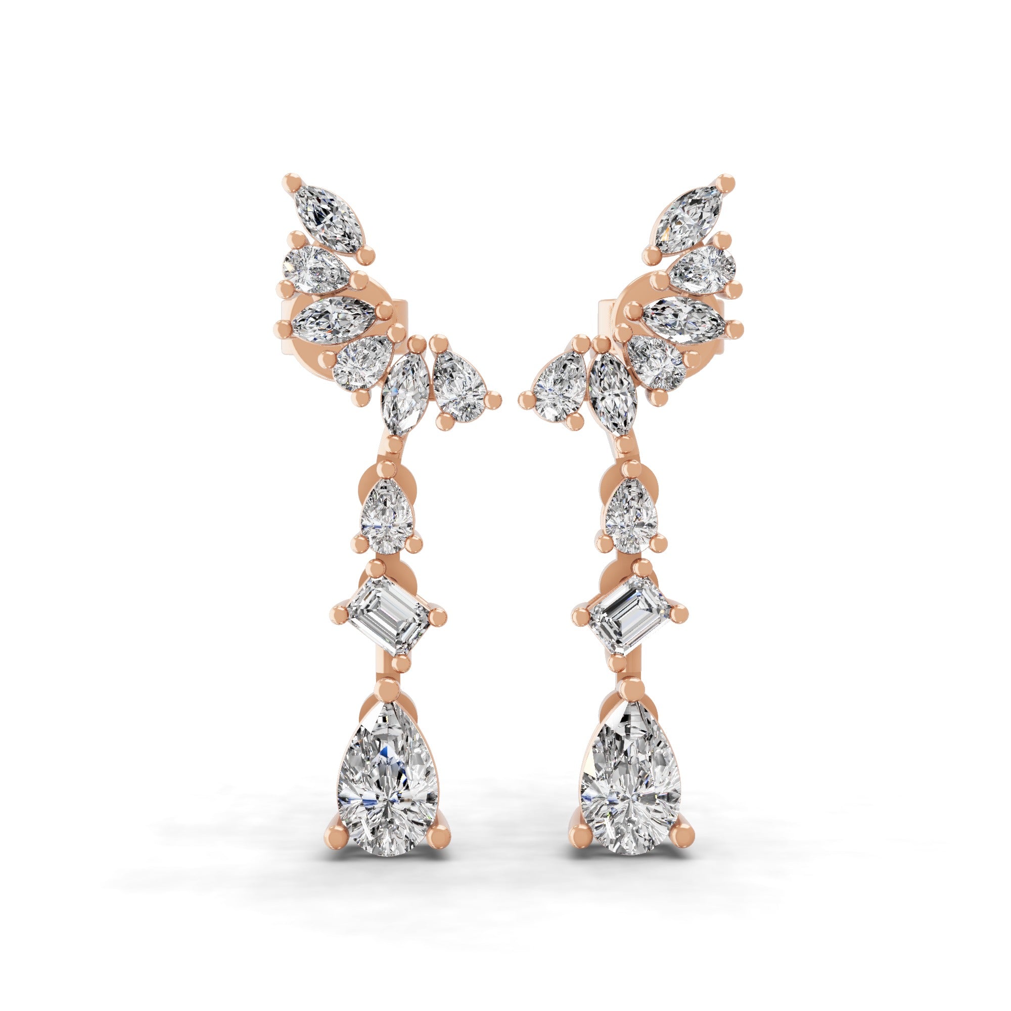 Lab Grown Diamond 1.41Ct Multi Shaped 14K Fine Gold Cluster Drop Dangle Earrings