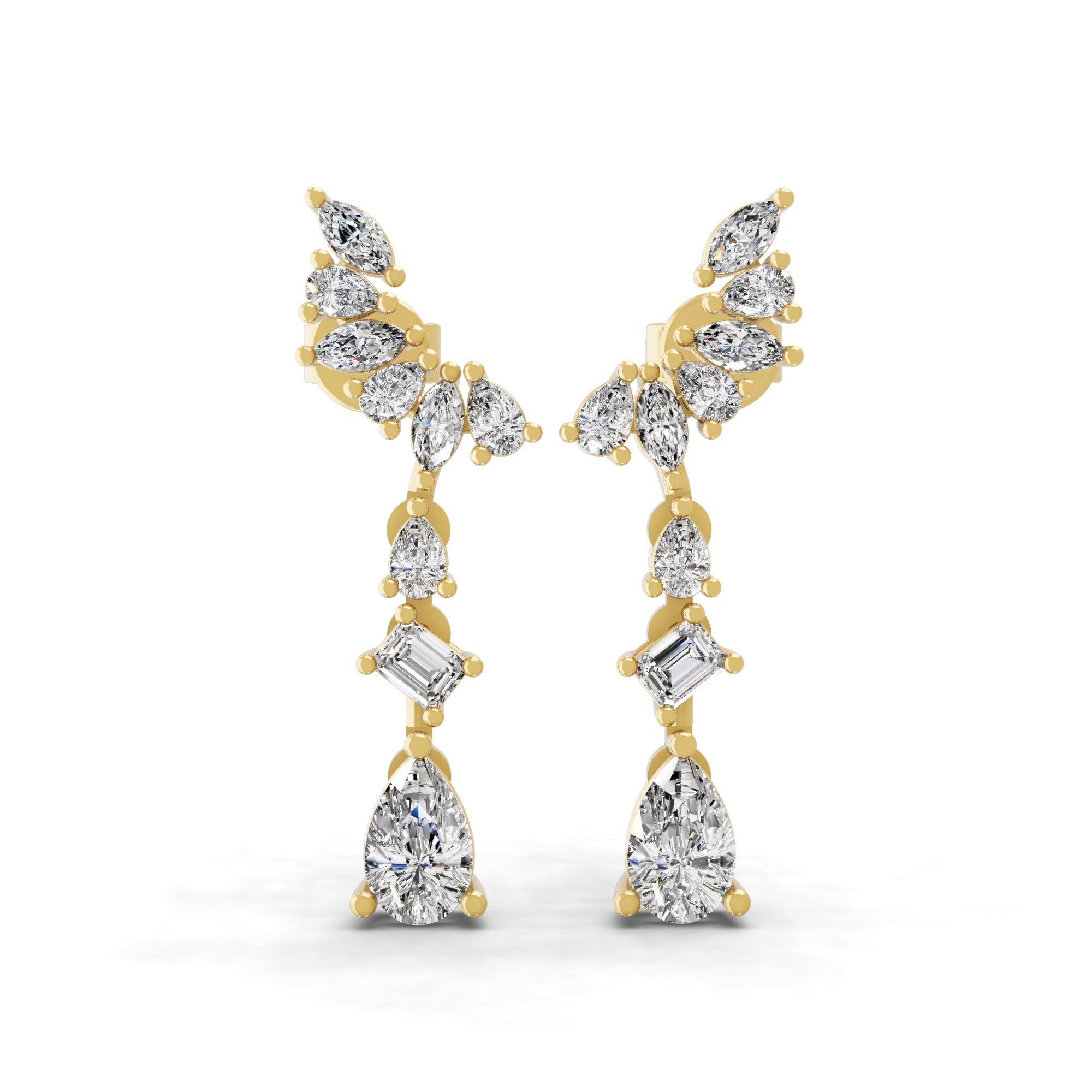 Lab Grown Diamond 1.41Ct Multi Shaped 14K Fine Gold Cluster Drop Dangle Earrings