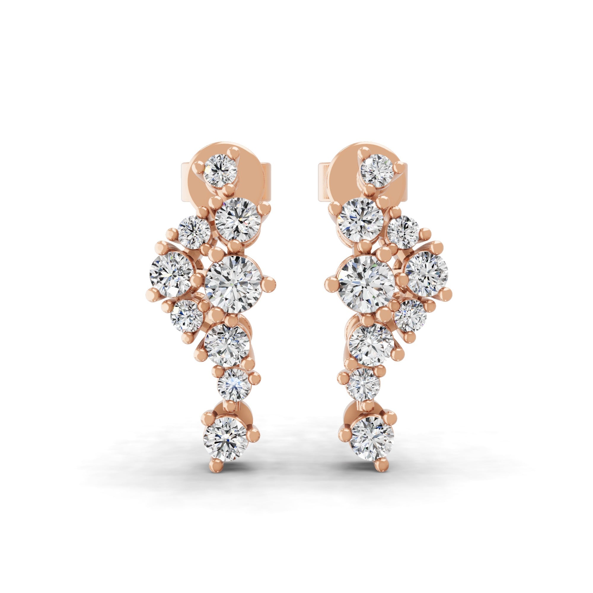 14K Fine Gold Round Cut Lab Grown Diamond Dangle Drop Earrings 0.55Ct