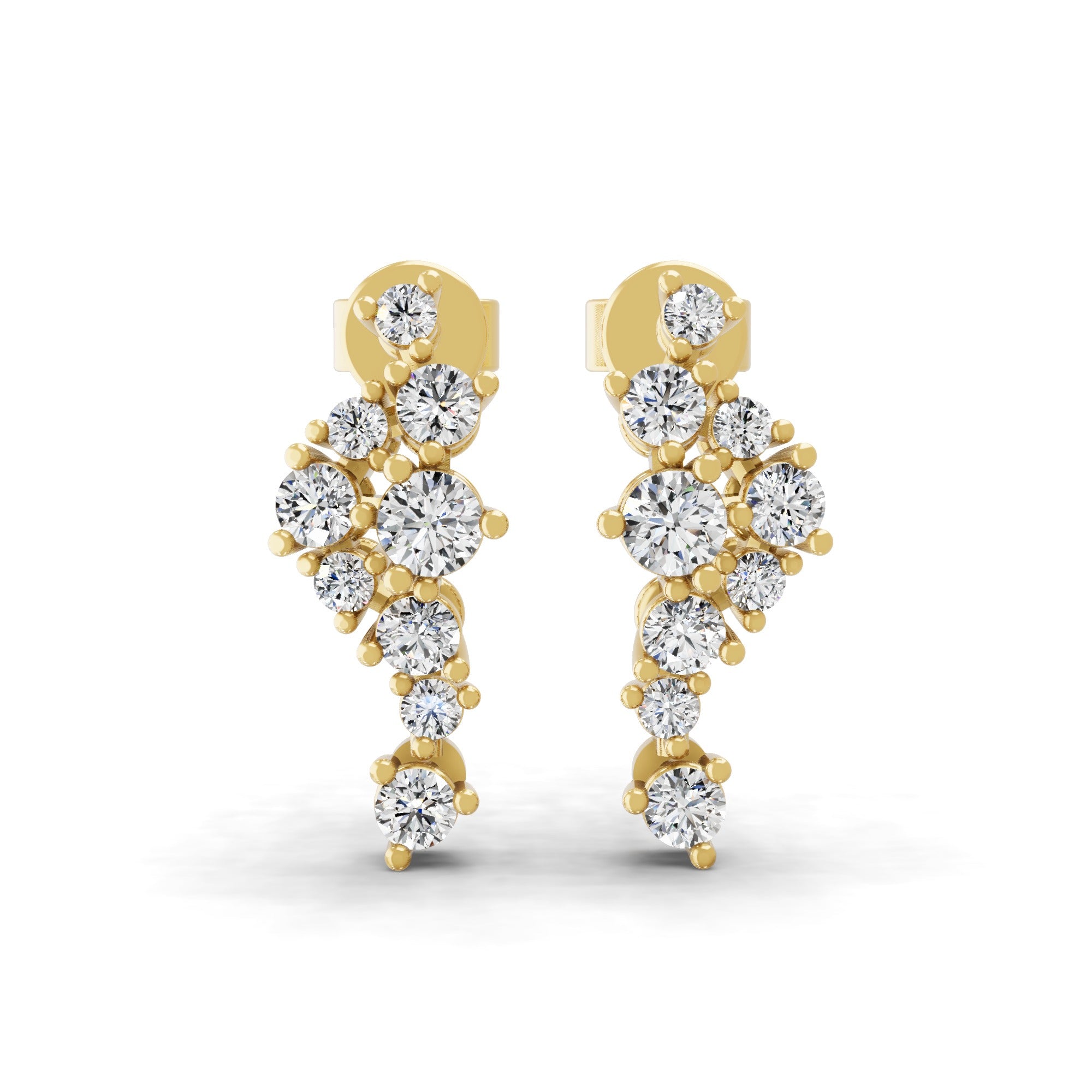 14K Fine Gold Round Cut Lab Grown Diamond Dangle Drop Earrings 0.55Ct