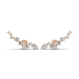 Baguette and Princess Cut Ear Climber Gold Earrings Lab Grown Diamond 0.90Ct