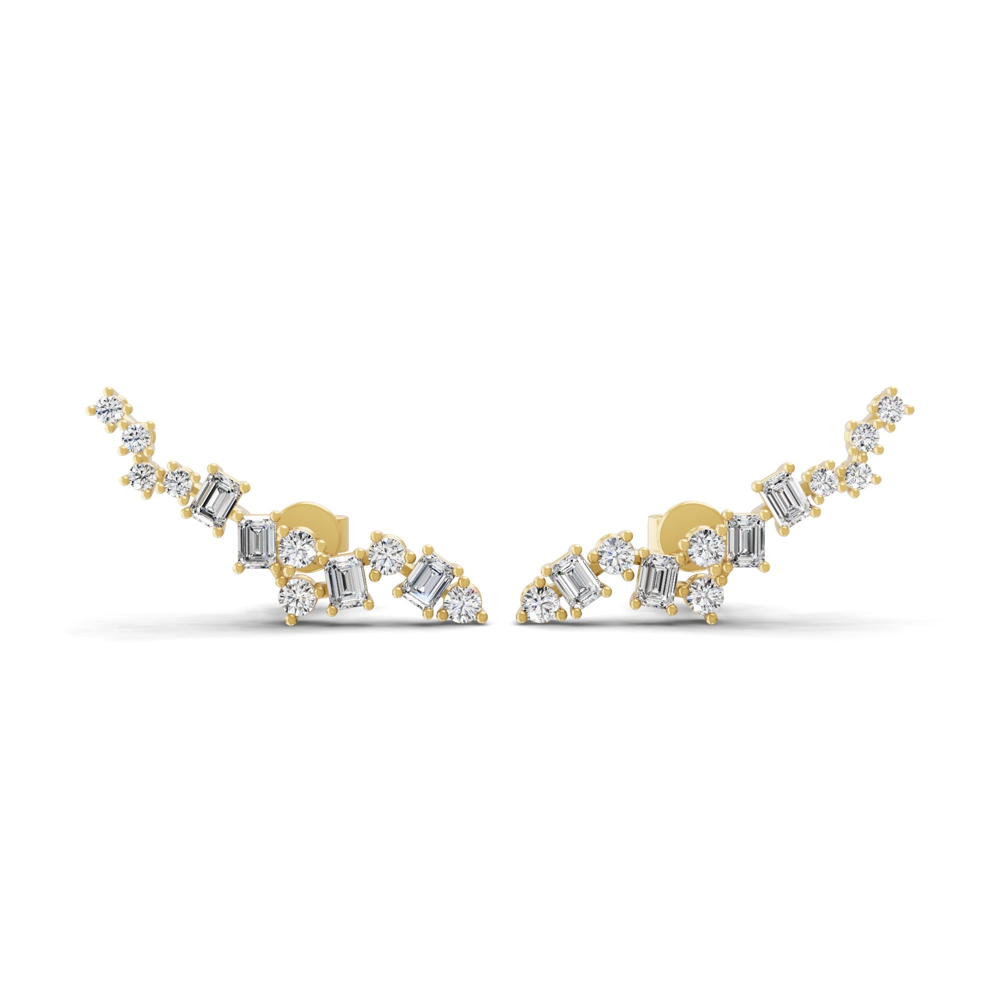 Baguette and Princess Cut Ear Climber Gold Earrings Lab Grown Diamond 0.90Ct