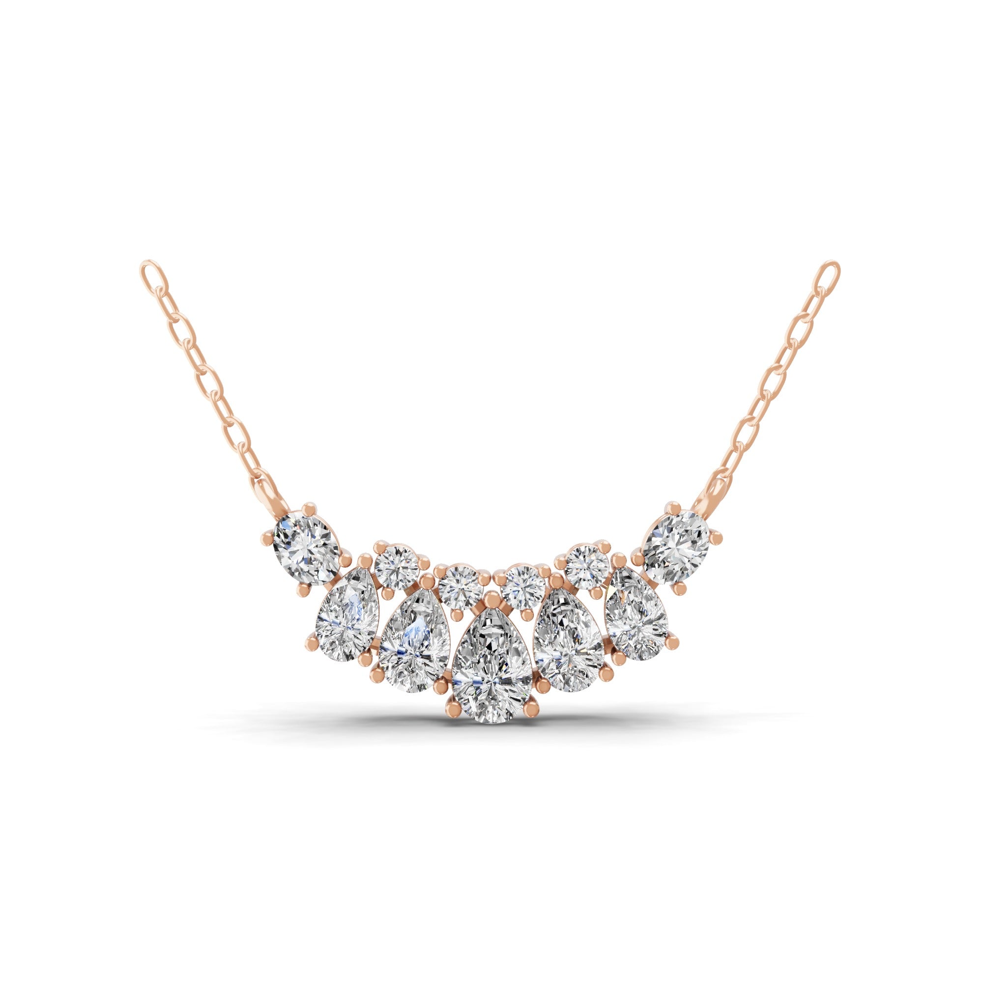 Wreath Style Pendant Chain Necklace 14K Fine Gold Lab Grown Diamond