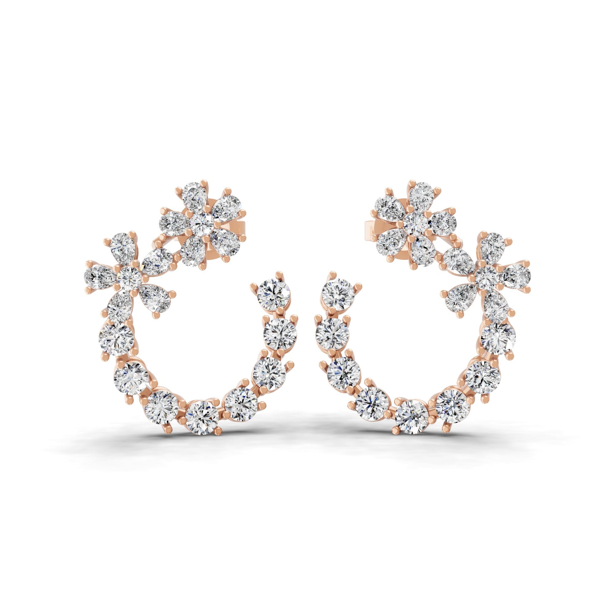 Crescent Shaped Cluster Dangle Earrings 14K Fine Gold 2.96Ct Lab Grown Diamond