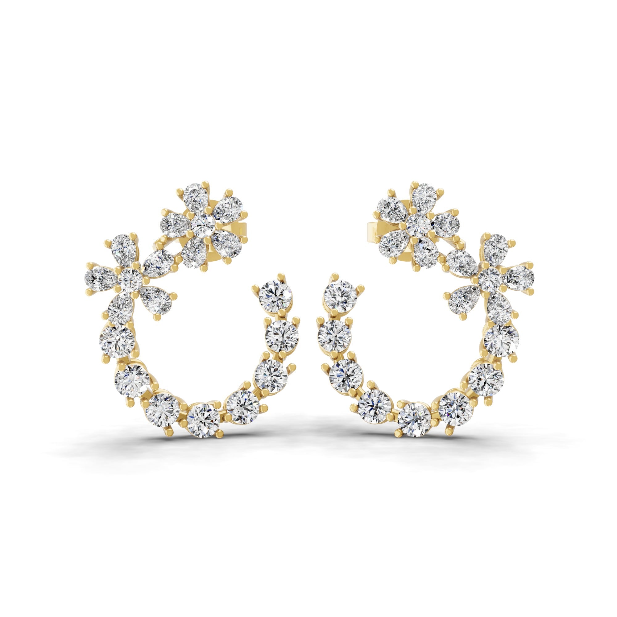 Crescent Shaped Cluster Dangle Earrings 14K Fine Gold 2.96Ct Lab Grown Diamond