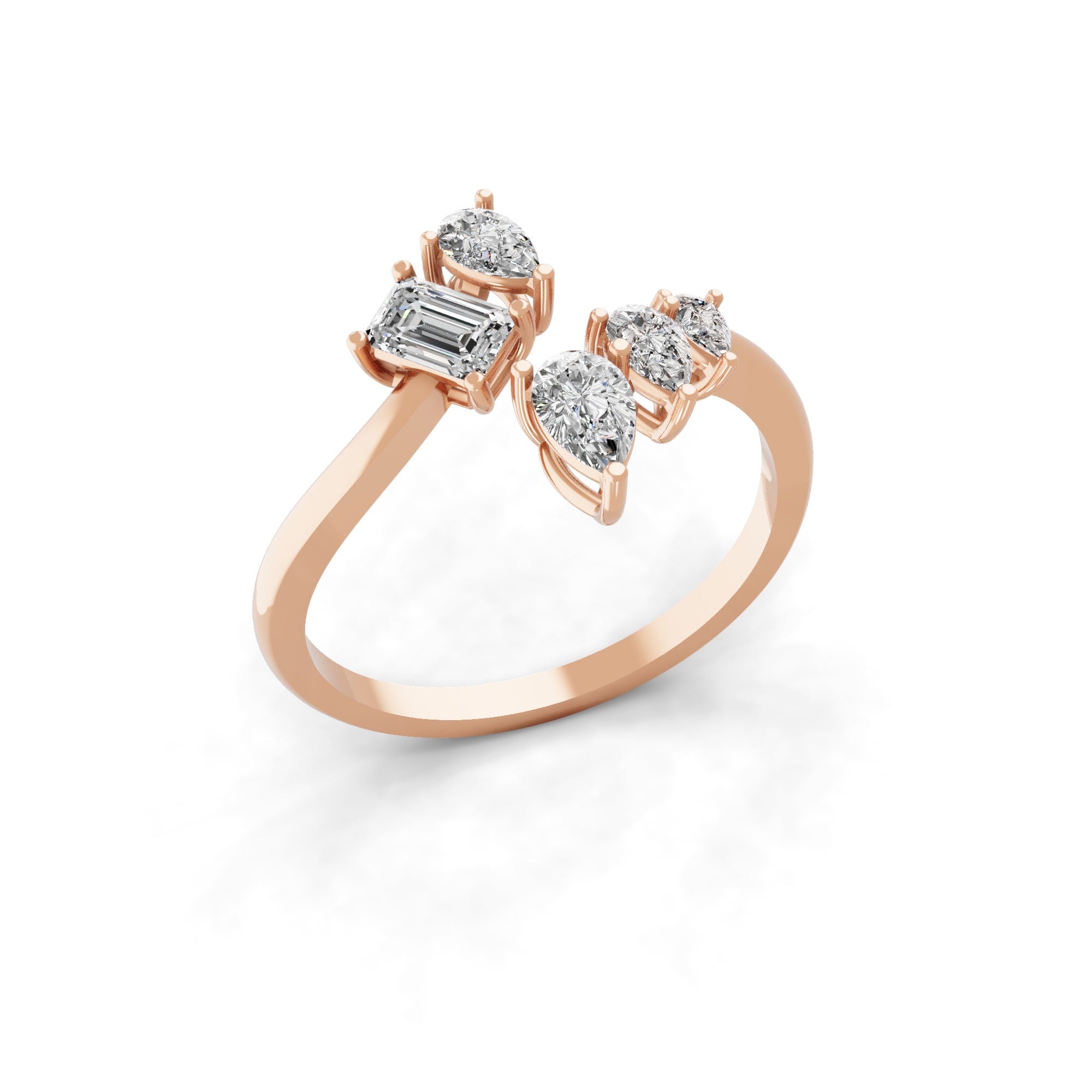 Emerald & Pear Promise Ring 14K Gold Lab Grown Diamond 0.79Ct