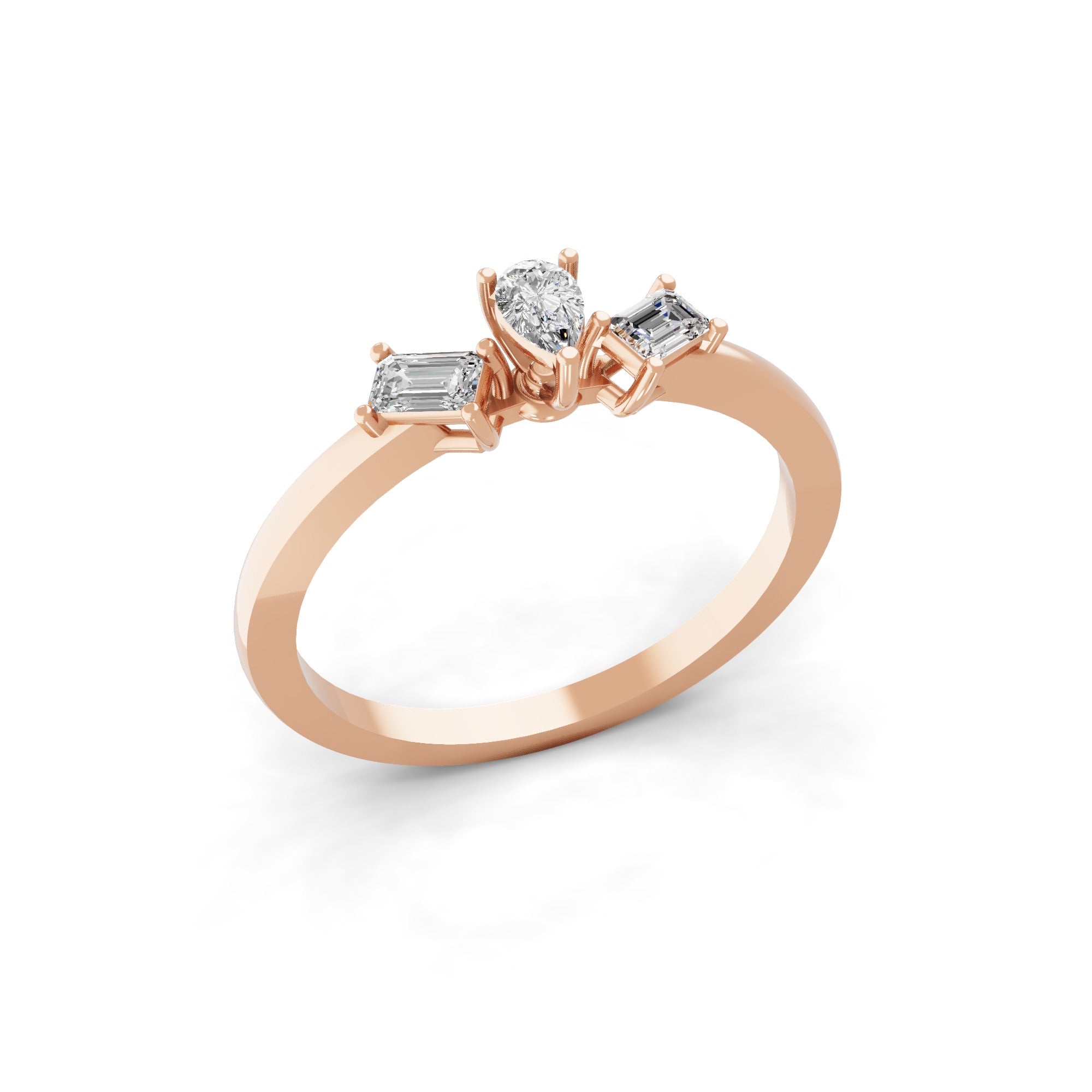 Emerald Cut and Pear Cut Minimalist Ring Lab Grown Diamond 0.49Ct