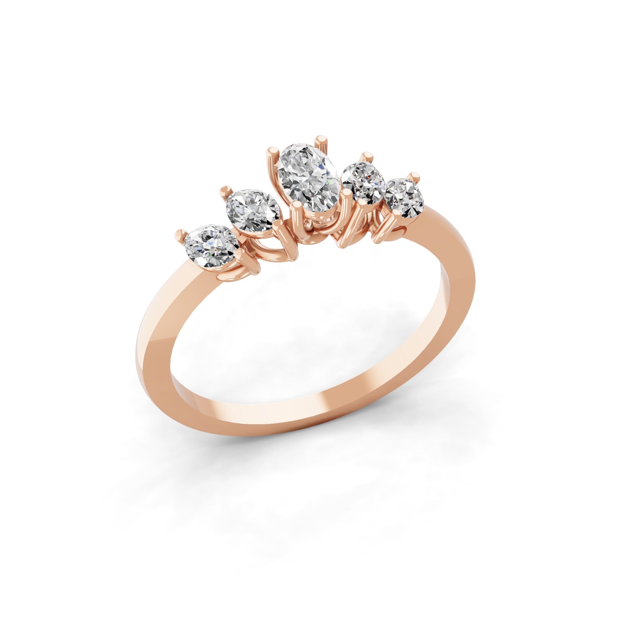 Marquise Oval Cut Five Stone Lab Grown 0.72Ct Diamond Band ring 14K Fine Gold