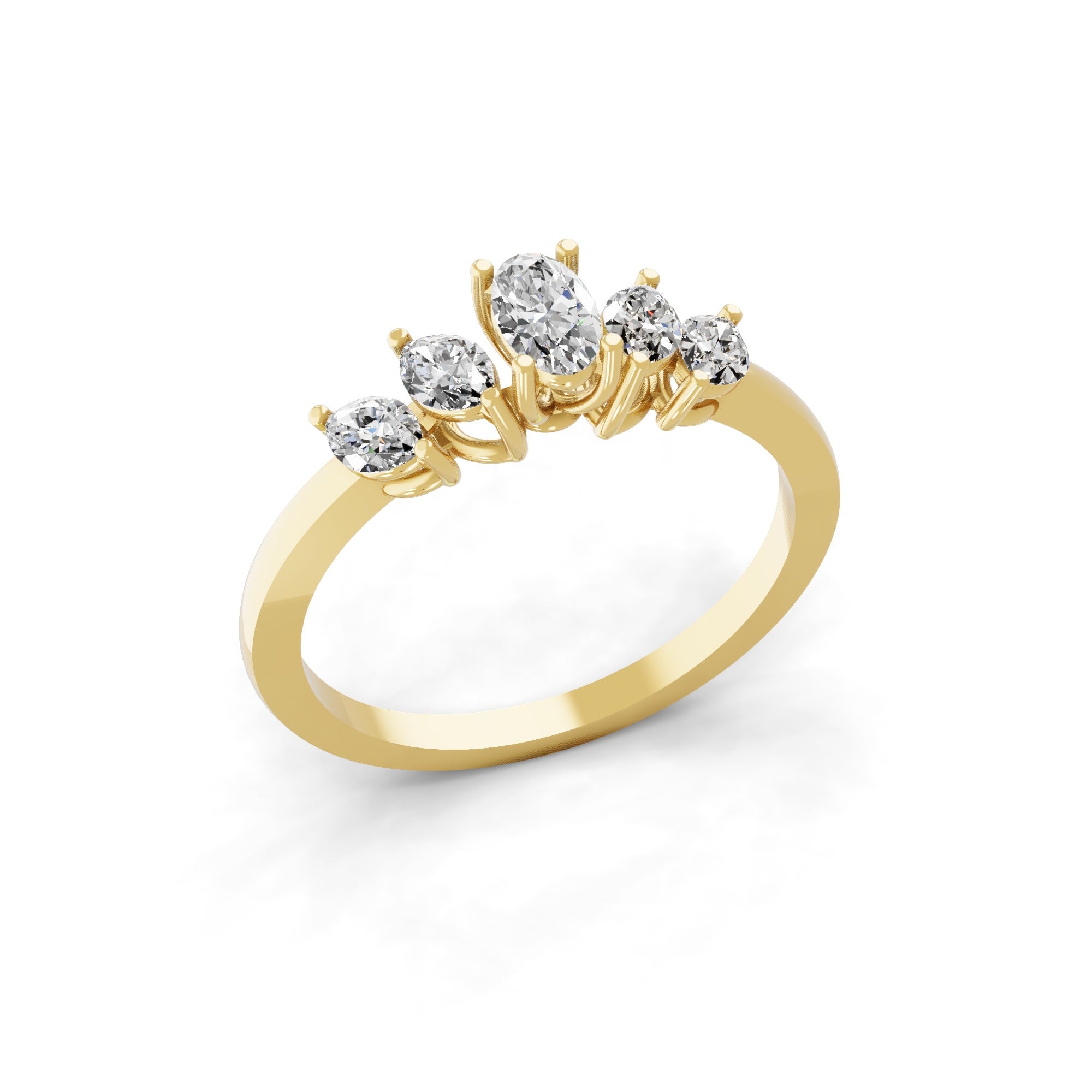 Marquise Oval Cut Five Stone Lab Grown 0.72Ct Diamond Band ring 14K Fine Gold