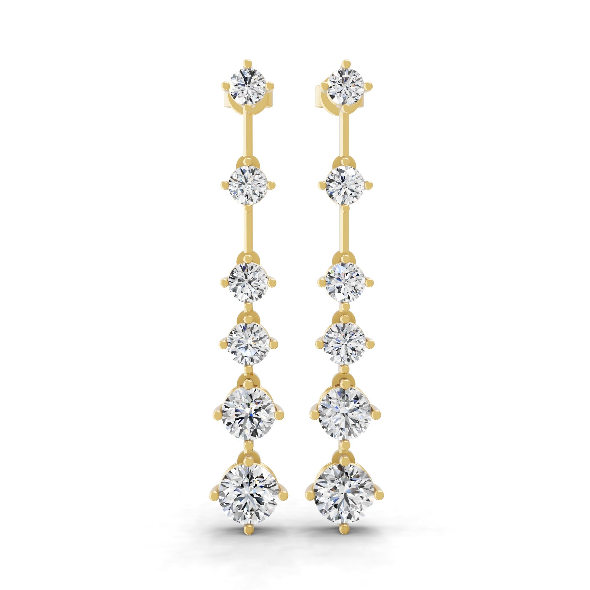 Graduated Lab Grown Round Diamond Dangle Earrings 3.30Ct 14K Gold